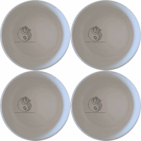 Yingyang Chinese Dragons Bowl Set of 4 - Range 1 is a stunning set of four white ceramic bowls featuring an intricate yin-yang dragon design, perfect for any dining occasion.