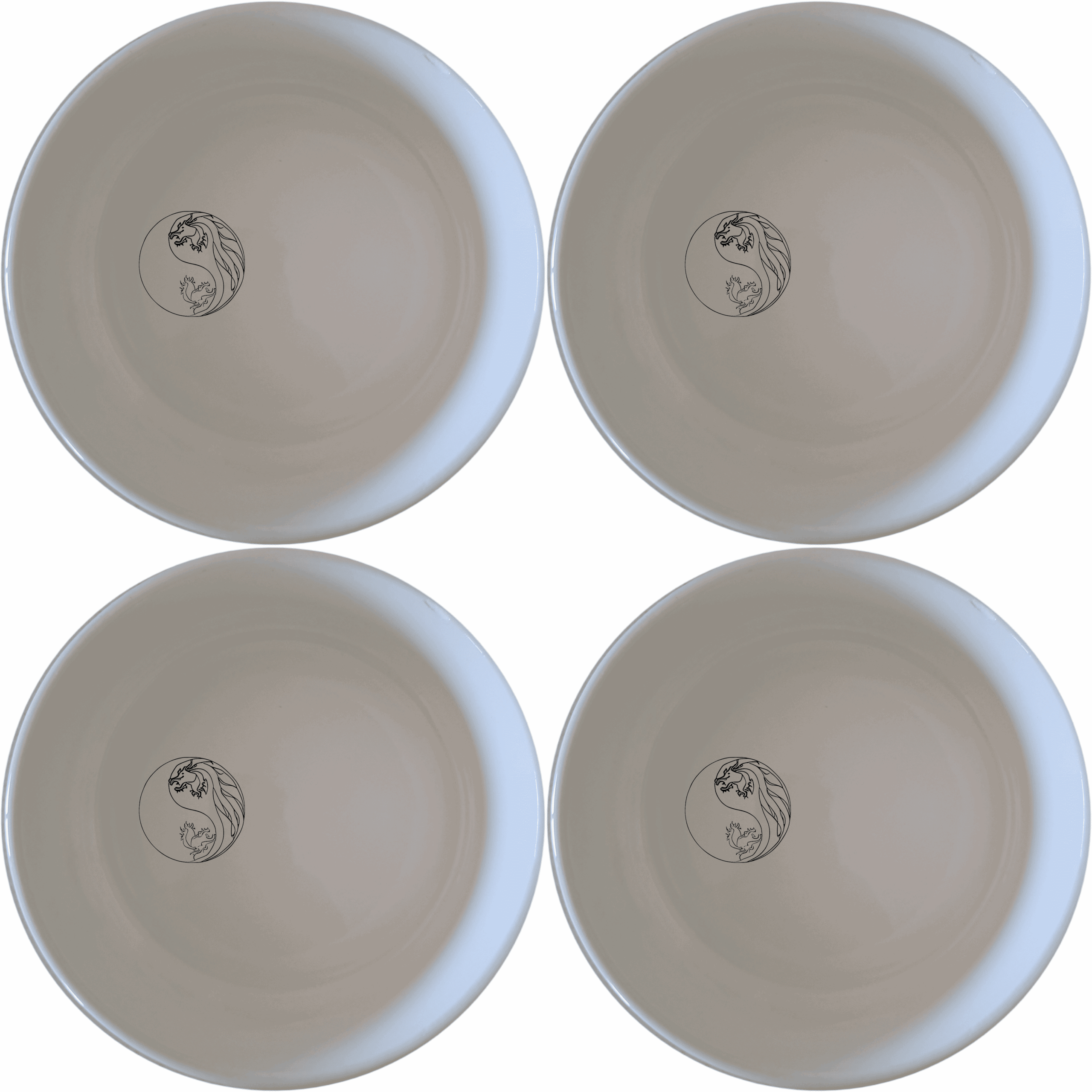 Yingyang Chinese Dragons Bowl Set of 4 - Range 2 is a beautiful and unique set of four ceramic bowls, perfect for any kitchen or dining room. These bowls feature a striking yin-yang design with dragons, making them a perfect addition to any collection.