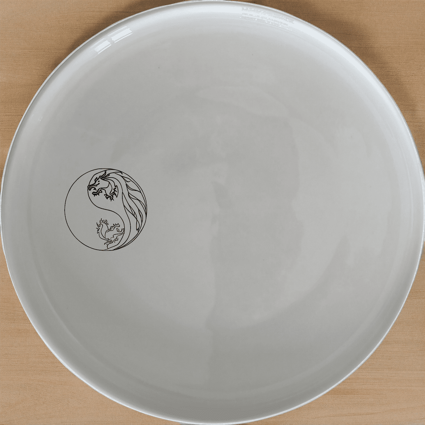 Yingyang Chinese Dragons Dinner Plate Set of 4 - Range 2 is a stunning set of four dinner plates featuring an intricate yin-yang design with two dragons. Perfect for any dining occasion.