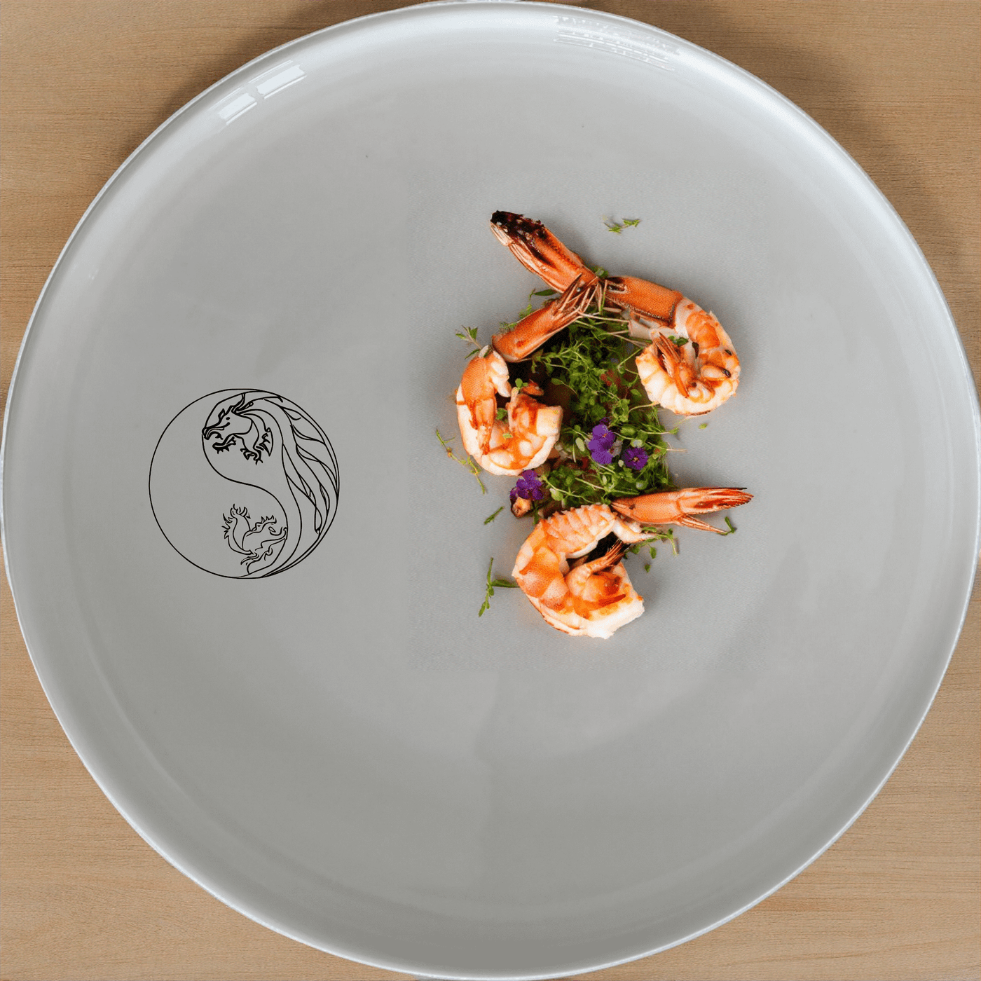 Yingyang Chinese Dragons Dinner Plate Set of 4 - Range 2 is a stunning set of four dinner plates featuring an intricate yin-yang design with two dragons. Perfect for any dining occasion.