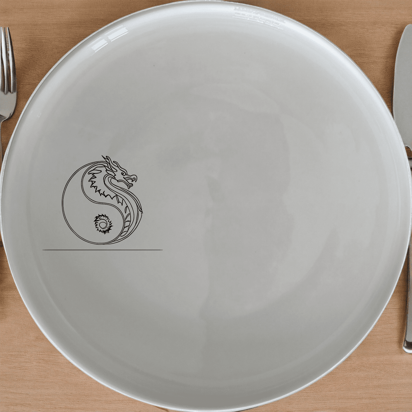 Yingyang Chinese Dragons Side Plate Set of 4 - Range 1 is a beautifully designed set of four 21cm white ceramic side plates featuring an intricate yin-yang dragon motif.