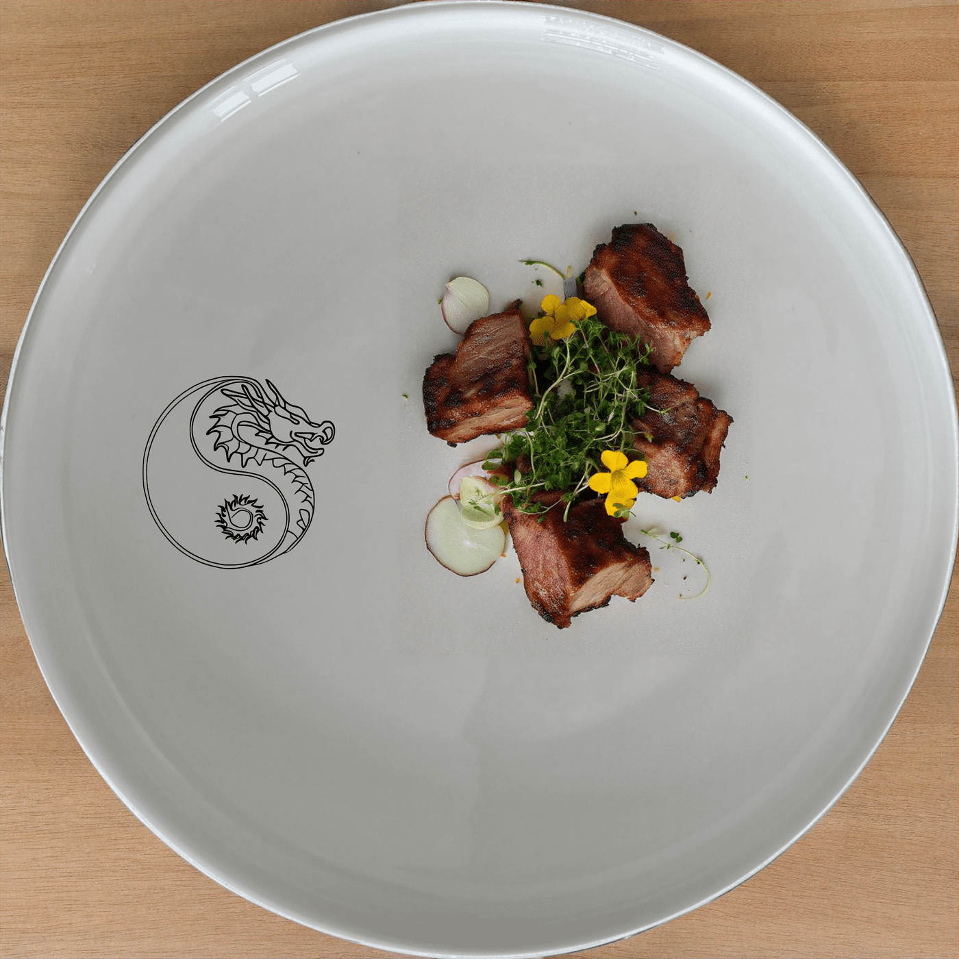 Yingyang Chinese Dragons Side Plate Set of 4 - Range 4 is a stunning set of four elegant side plates featuring intricate Chinese dragon designs. Perfect for adding a touch of cultural sophistication to your dining experience.