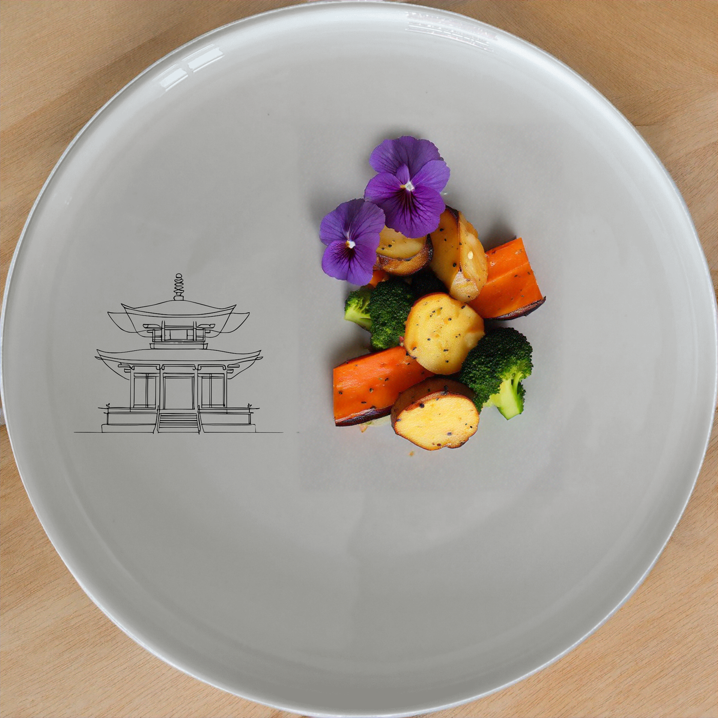 The Abstract Japanese Shinto Temple Dinnerware Set of 12 - Range 1 features minimalist design and timeless elegance for your dining experience.