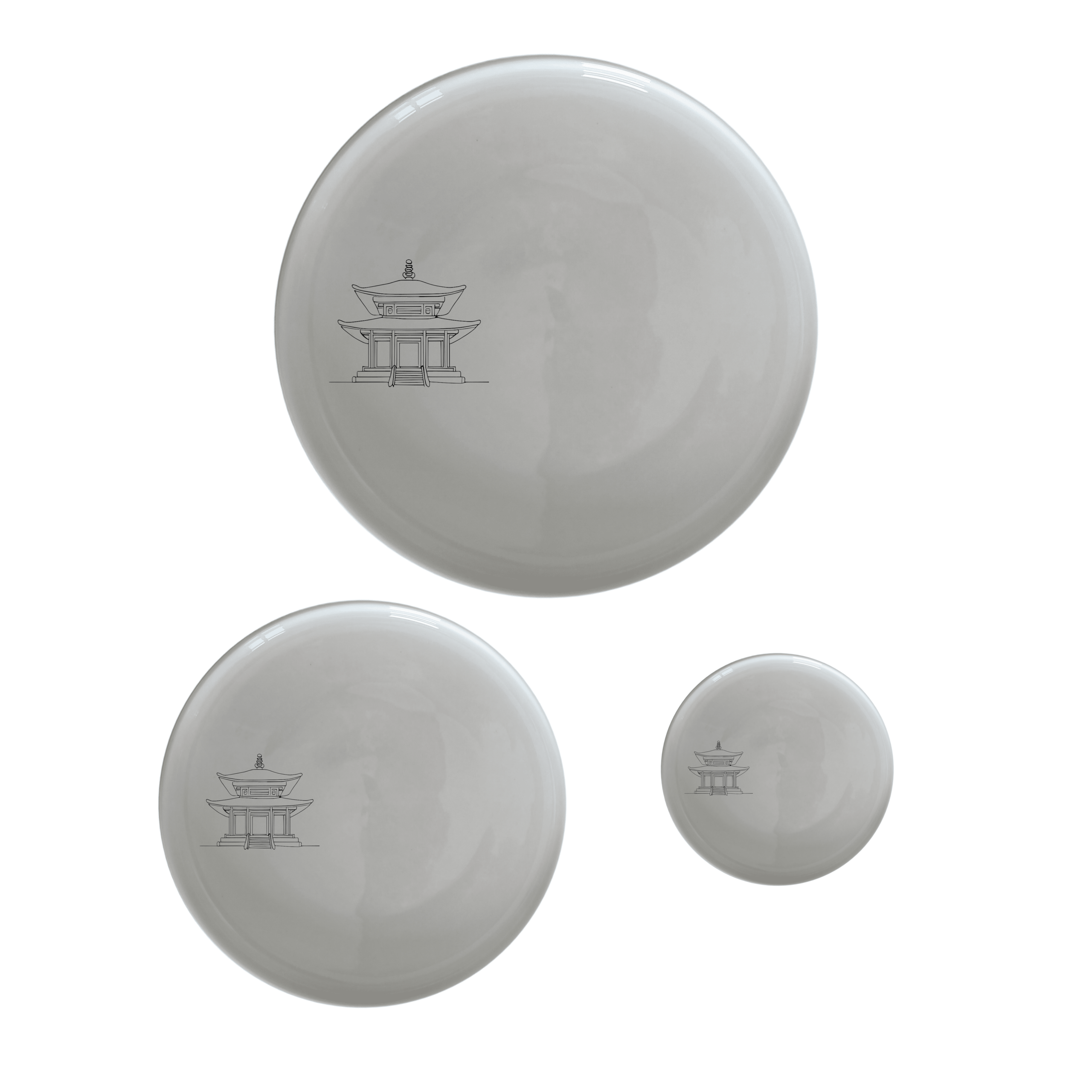 The Abstract Japanese Shinto Temple Dinnerware Set of 12 - Range 1 features minimalist designs inspired by traditional Shinto temples, perfect for modern dining.