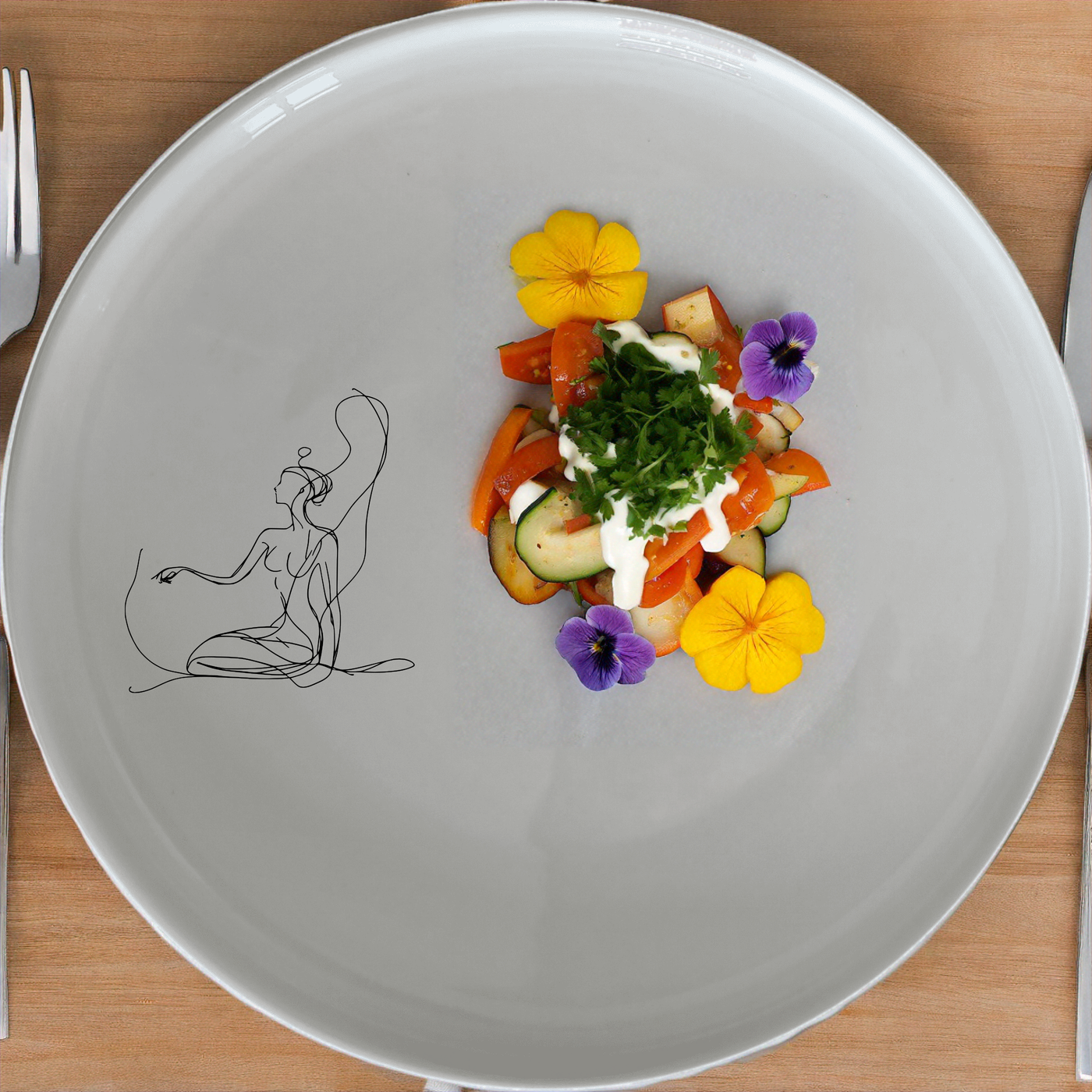 The Abstract Kneeling Woman Dinnerware Set of 12 - Range 1 features a minimalist design perfect for modern homes. This set includes dinner plates, side plates, and bowls, all crafted from durable ceramic. Ideal for everyday use or special occasions.