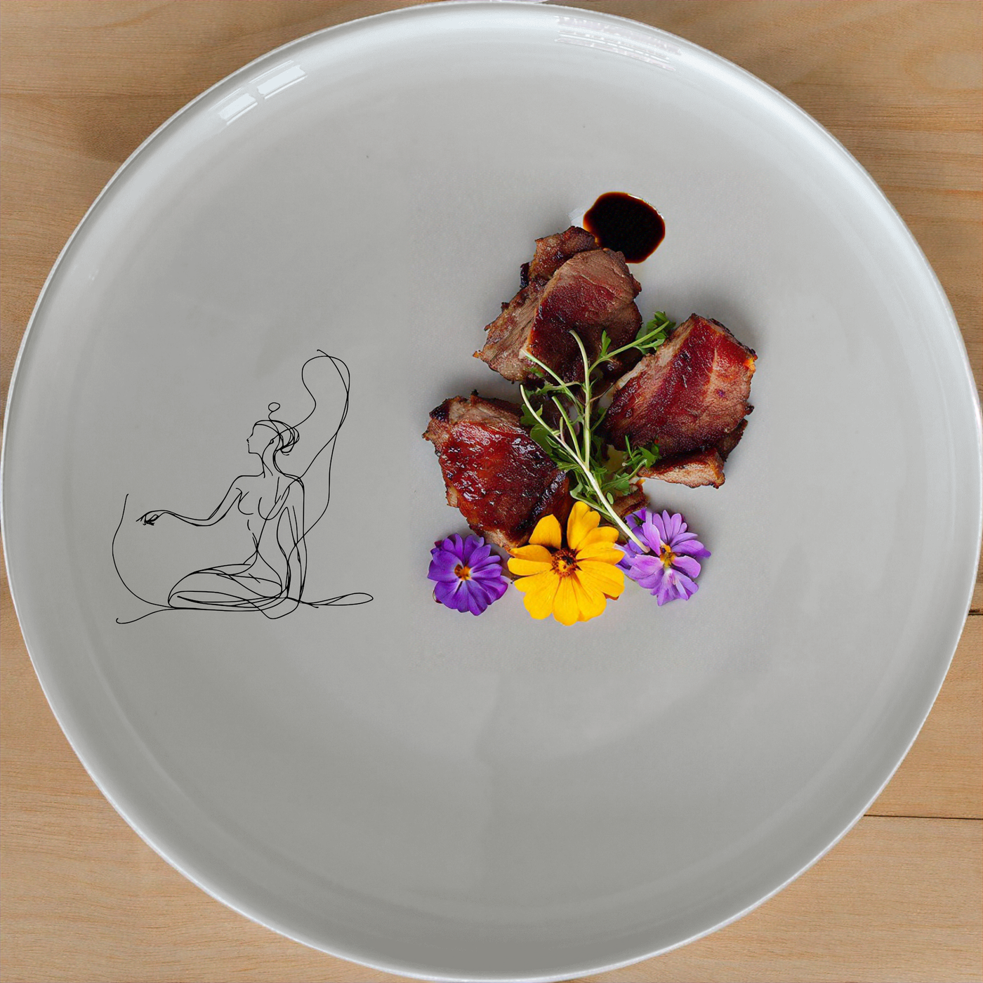 Abstract Kneeling Woman Dinner Plate Set of 4 - Range 1 is a stunning set of four 28cm dinner plates featuring an abstract kneeling woman design.