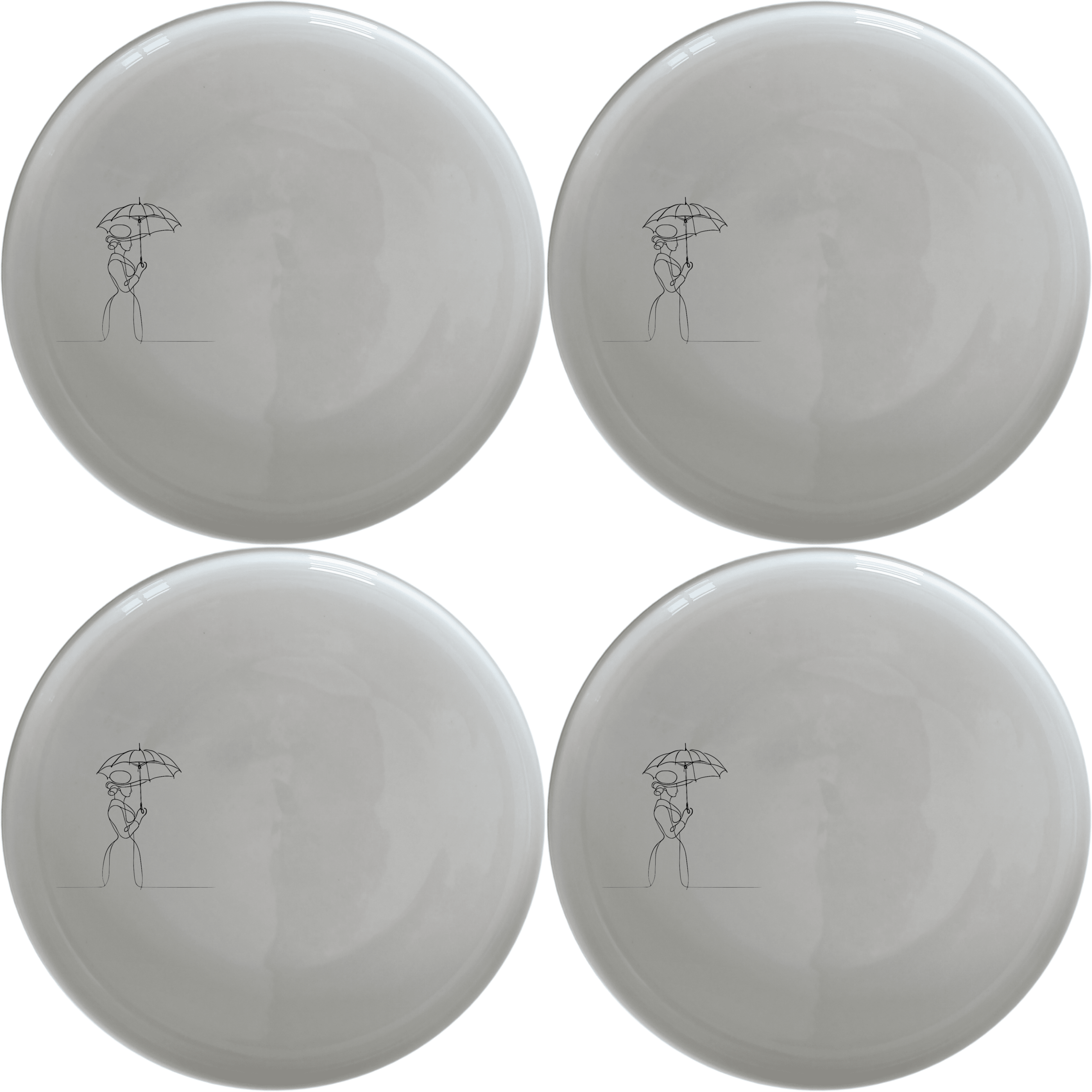Victorian Woman Umbrella Dinner Plate Set of 4 - Range 1 is a stylish and elegant dinner plate set featuring a beautiful Victorian woman with an umbrella design.