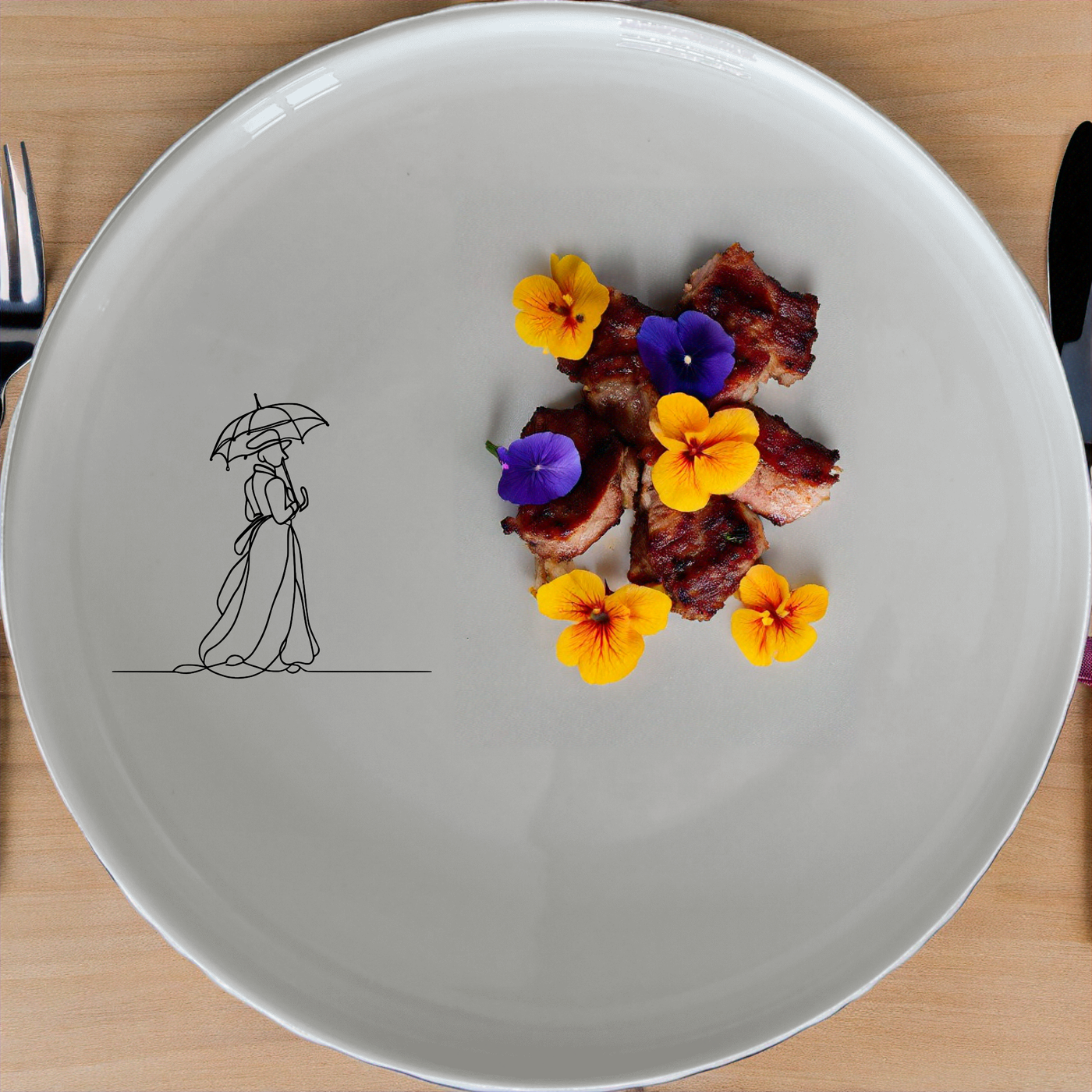 The Victorian Woman Umbrella Dinnerware Set of 12 - Range 3 combines timeless elegance with modern functionality for a sophisticated dining experience.
