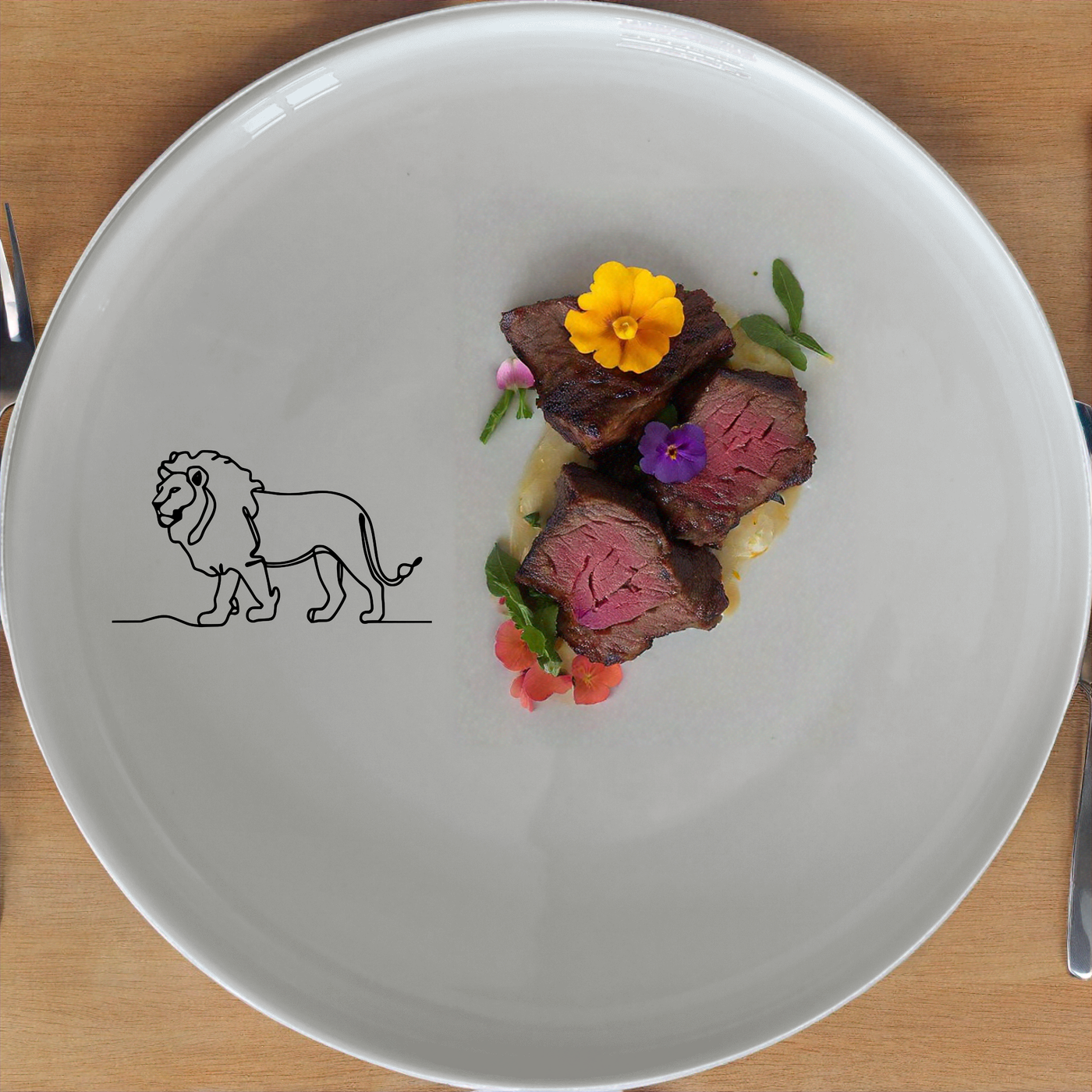 African Lion Dinnerware Set of 12 - Range 4 is a stylish and elegant dinnerware set featuring a minimalist lion design, perfect for any dining occasion.