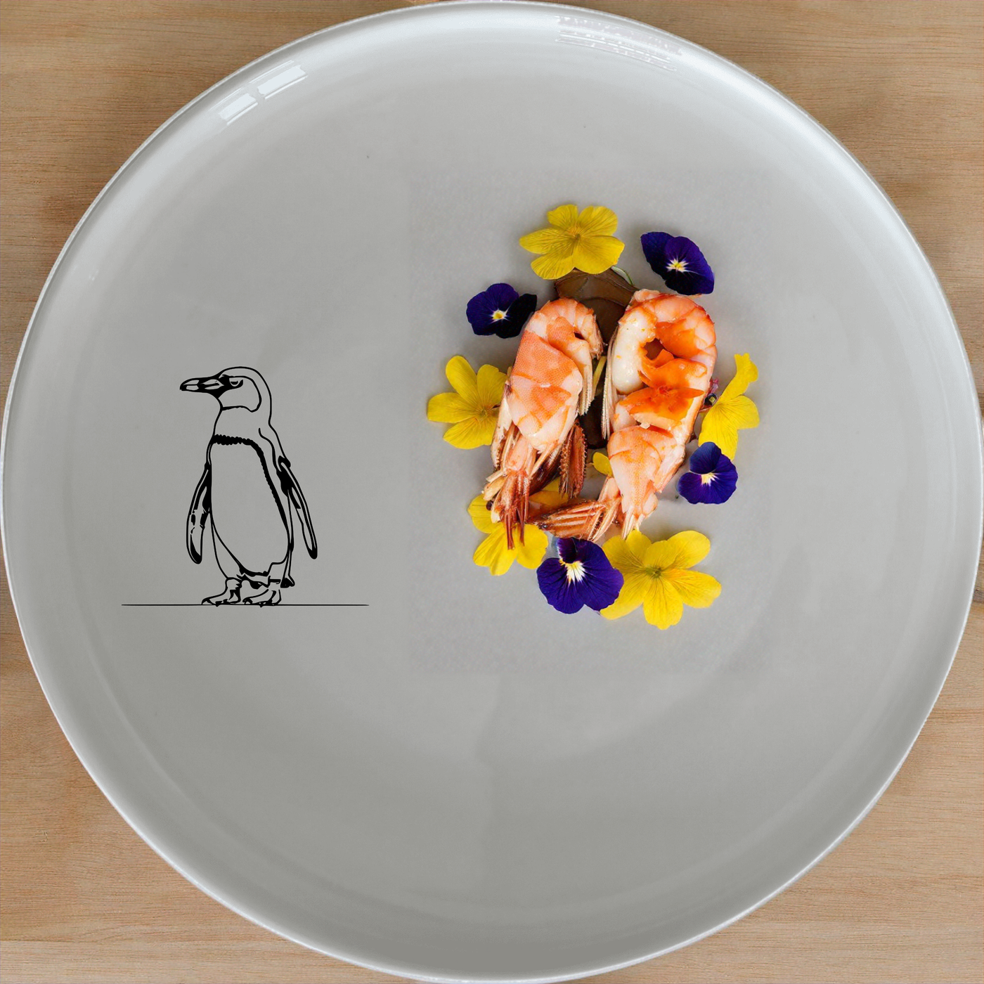 The African Penguin Dinnerware Set of 12 - Range 1 features charming penguin designs on white ceramic plates, perfect for adding a touch of whimsy to your dining experience.