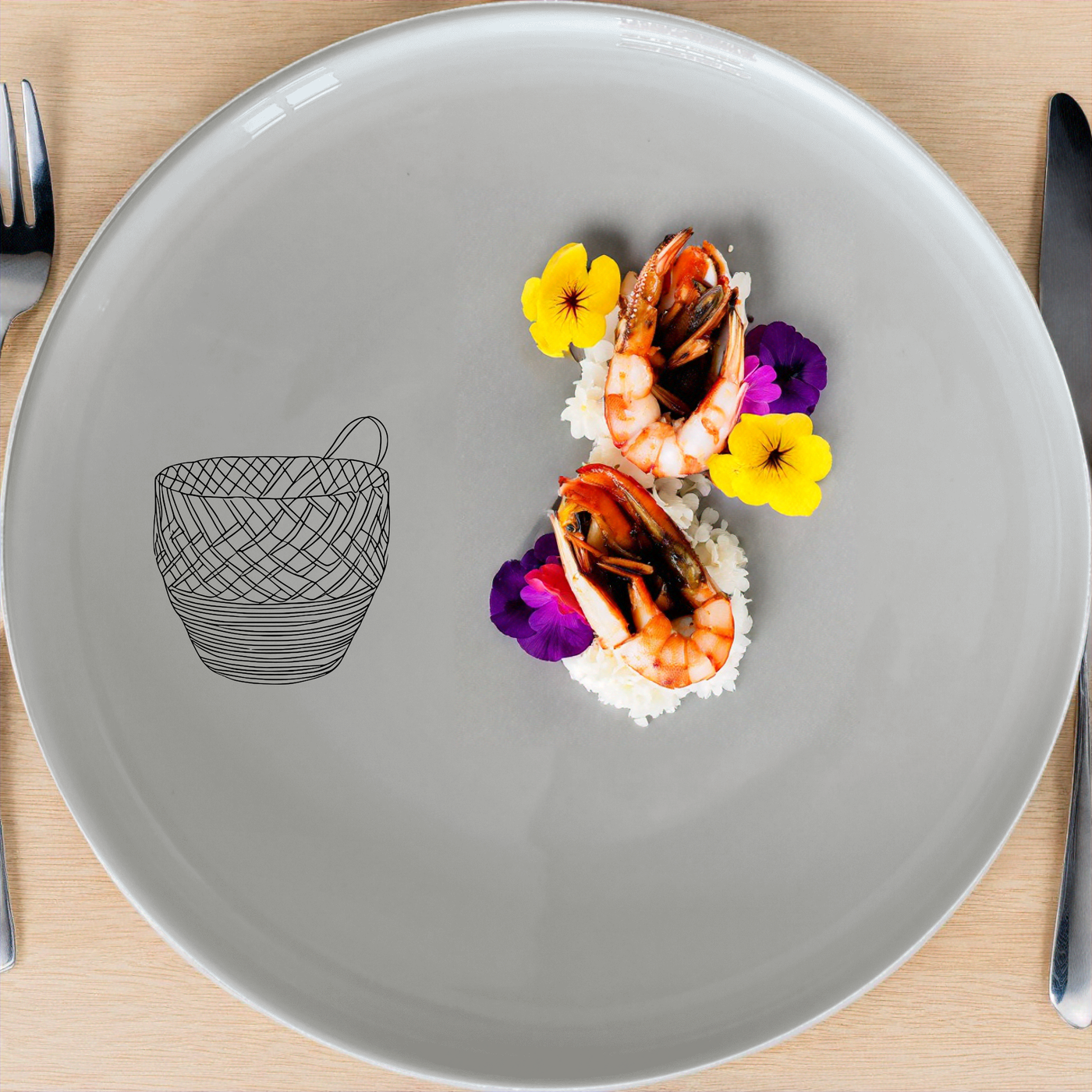 The African Woven Basket Dinnerware Set of 12 - Range 2 brings a touch of cultural elegance to your dining table with its intricate woven basket design.