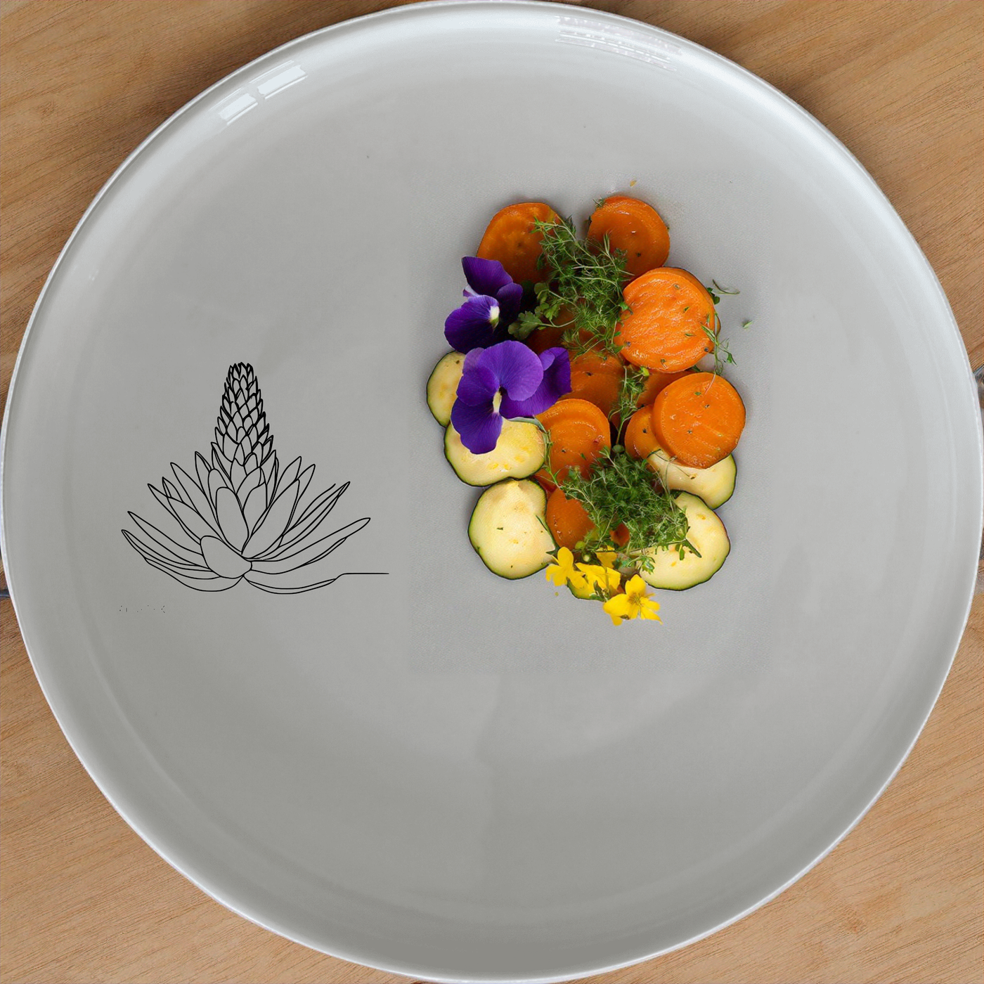 The Aloe Ferox Flower Spike Dinnerware Set of 12 - Range 3 features a modern, minimalist design with a subtle botanical motif, perfect for everyday use or special occasions.