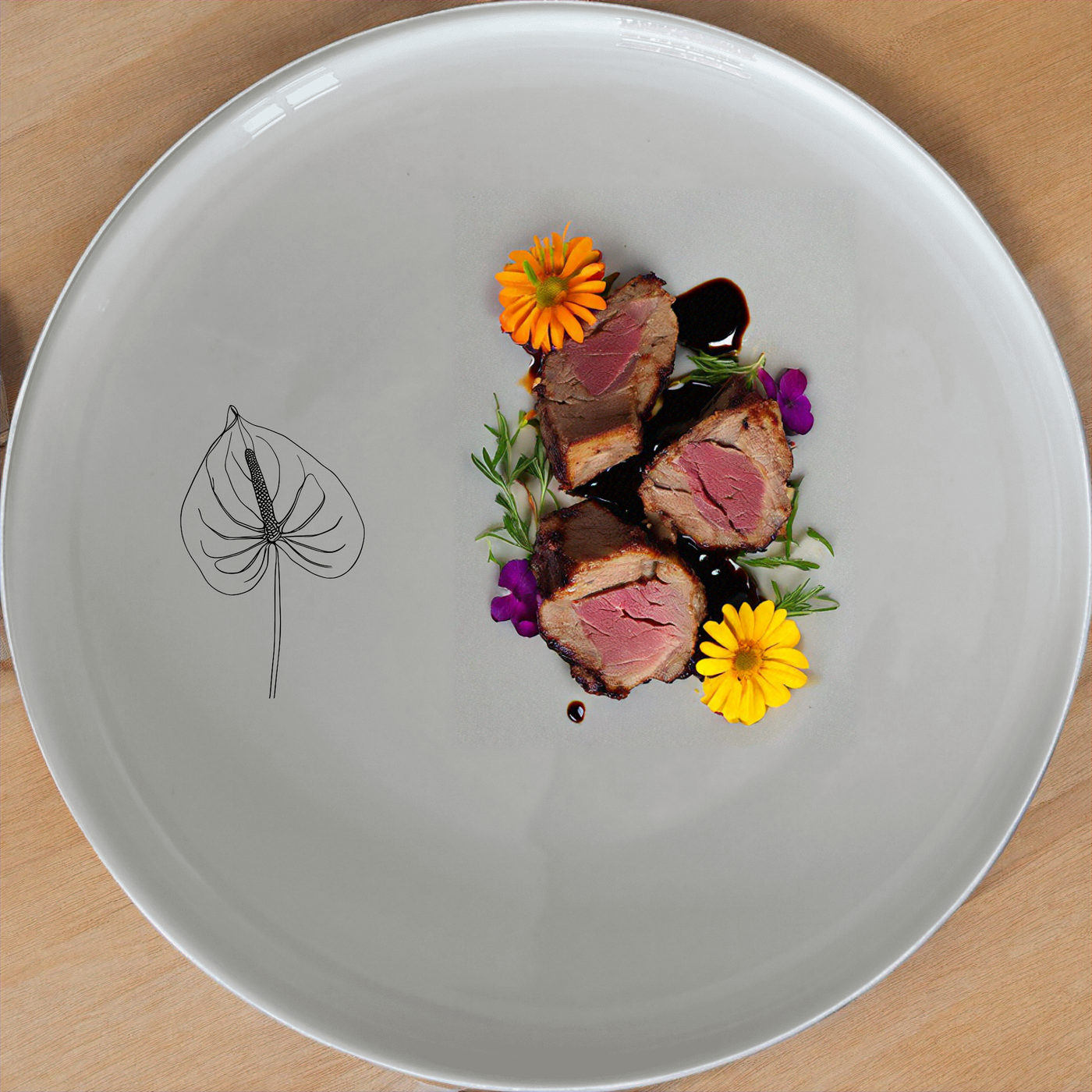 Anthurium Clarinervium Dinnerware Set of 12 - Range 1 is a stylish and versatile set perfect for any dining occasion. This set includes four dinner plates, four side plates, and four bowls, each featuring a delicate anthurium design.