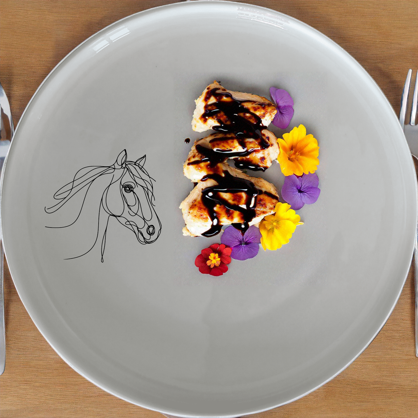 The Artistic Horse Dinnerware Set of 12 - Range 1 features elegant horse designs on white ceramic plates, bowls, and side plates, perfect for any dining occasion.