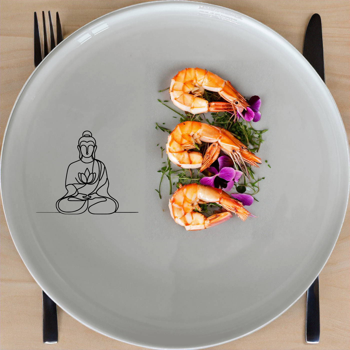 Budist Imagery Dinnerware Set of 12 - Range 1 is a beautifully designed set that brings a serene and contemplative touch to your dining experience.