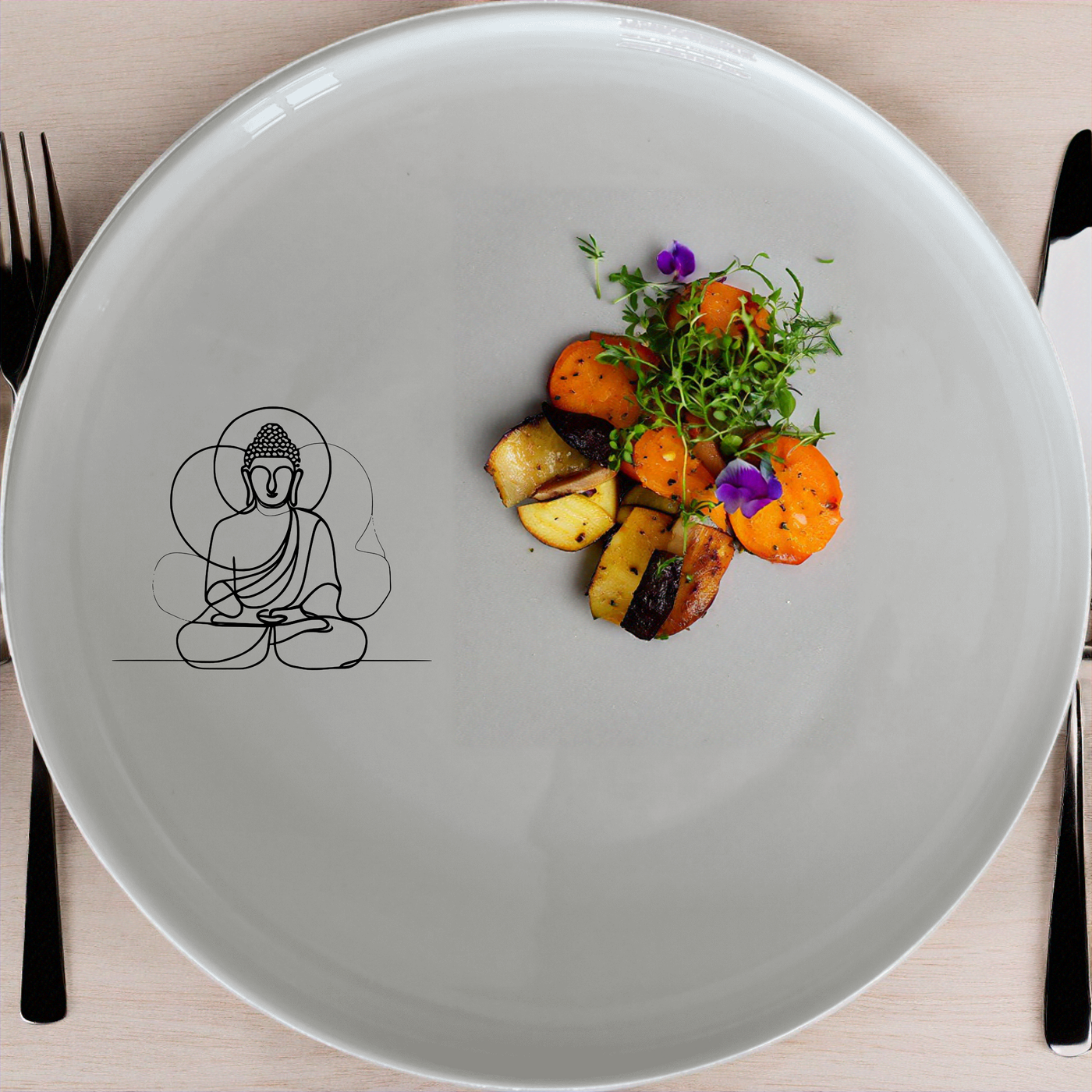 The Budist Imagery Dinnerware Set of 12 - Range 4 is a beautifully designed set that brings a touch of serenity to your dining experience.