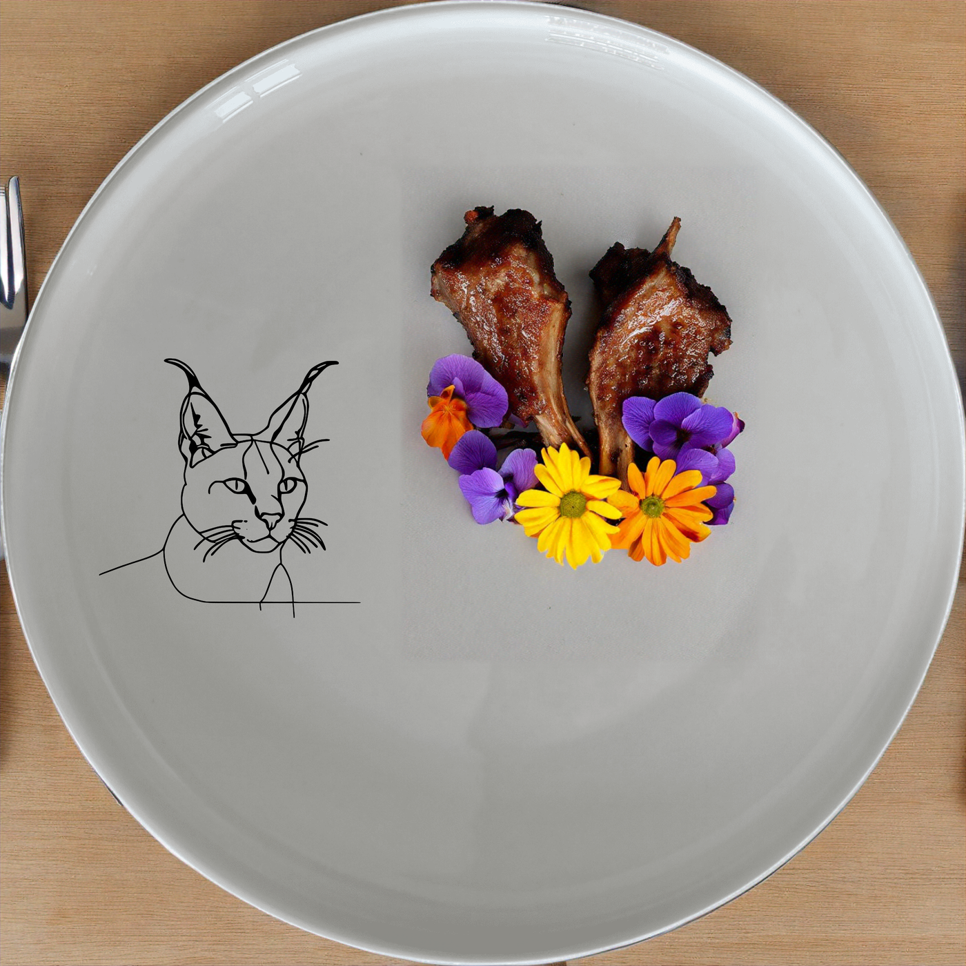 Caracal Ears Tufted Feline Dinnerware Set of 12 - Range 1 is a stylish and modern dinner set featuring elegant caracal designs, perfect for any dining occasion.