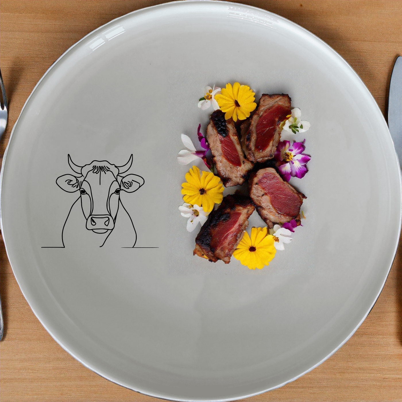 The Curvy Fat Jersey Cows Dinnerware Set of 12 - Range 3 brings a charming farm aesthetic to your dining table with sleek, modern design and durable ceramic construction.