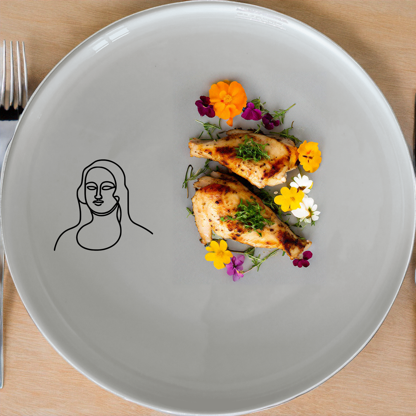 The Curvy Fat Mona Lisa Face Dinnerware Set of 12 - Range 4 brings artistic flair to your dining table with its unique design and elegant presentation.