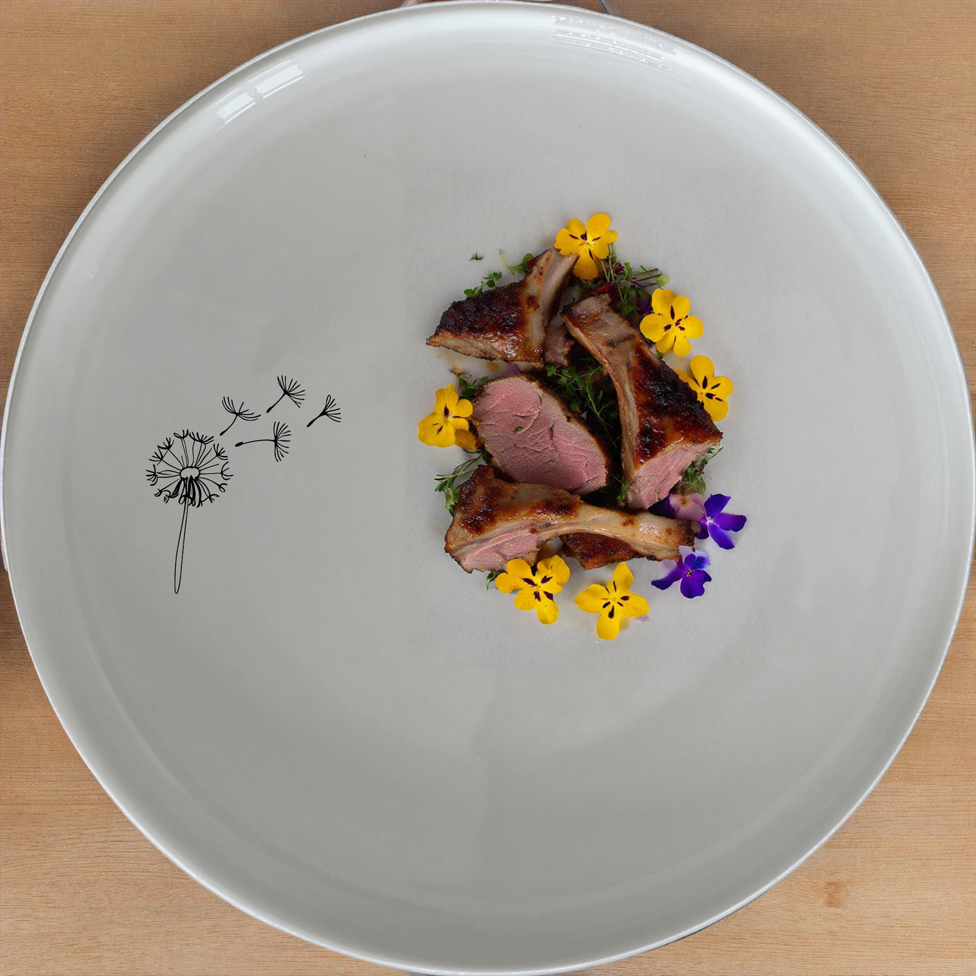 The Dandelion Seeds Dinnerware Set of 12 - Range 4 features delicate dandelion designs on white ceramic plates, bowls, and side plates, perfect for everyday elegance and special occasions.