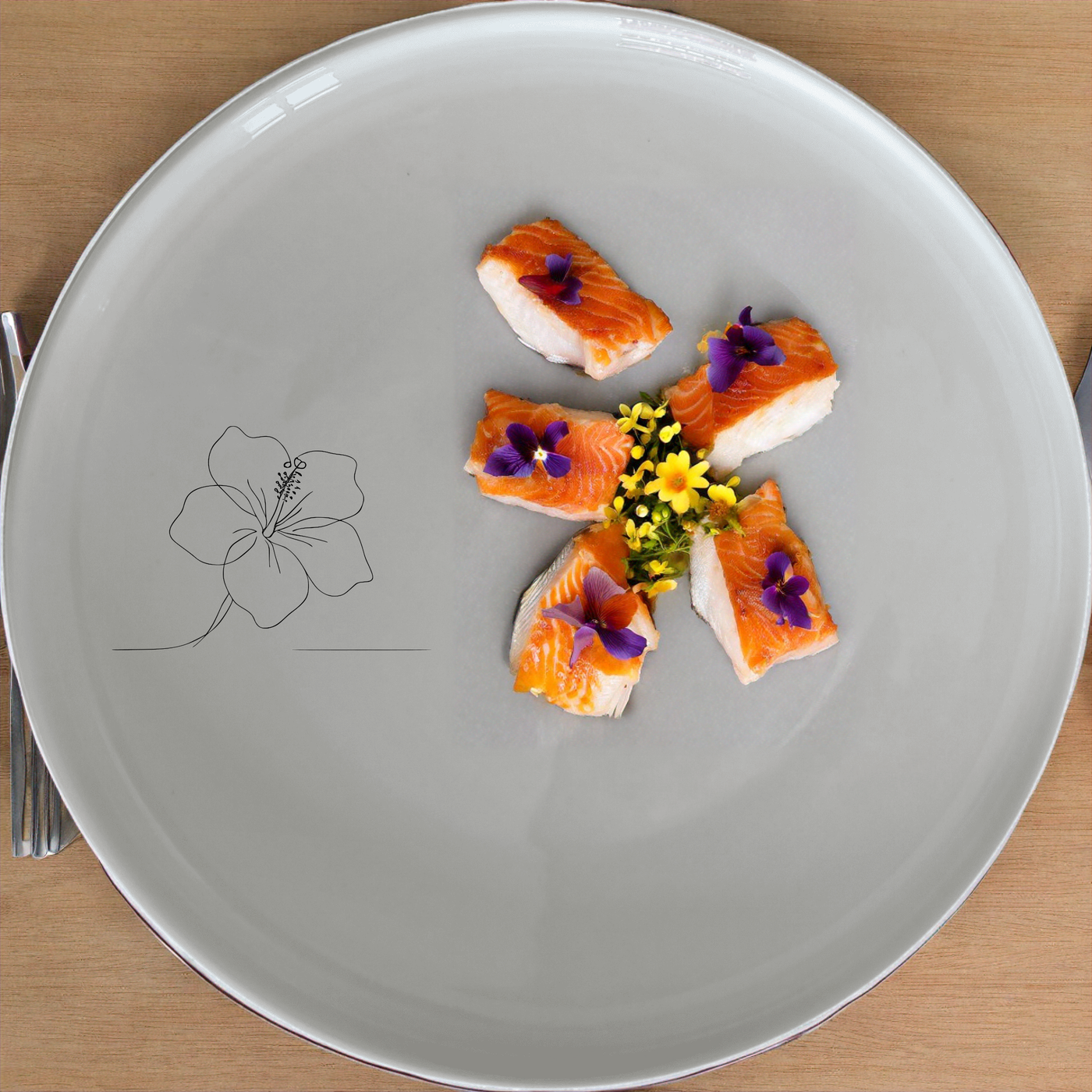 The Delicate Hibiscus Flower Dinnerware Set of 12 - Range 2 is a stunning collection of ceramic plates and bowls, each adorned with a subtle hibiscus design, perfect for any dining occasion.