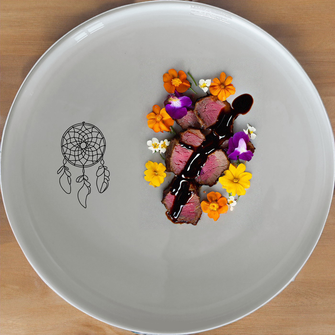 The Dreamcatcher Feathers Dinnerware Set of 12 - Range 4 brings a touch of spiritual elegance to your dining table, perfect for everyday use or special occasions.