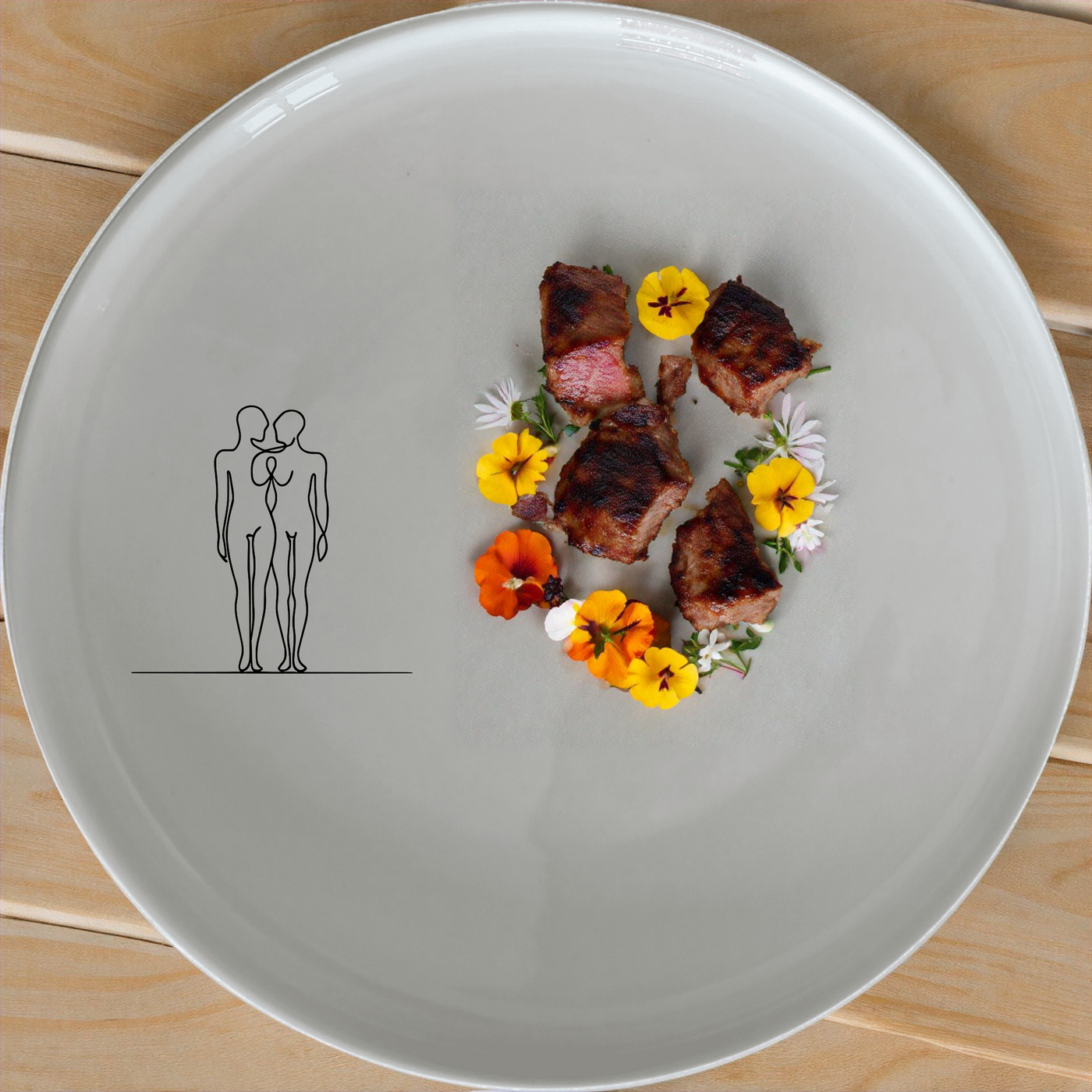 The Elongated Human Figures Dinnerware Set of 12 - Range 4 offers a modern and artistic touch to your dining experience with its sleek design and abstract human figure motif.
