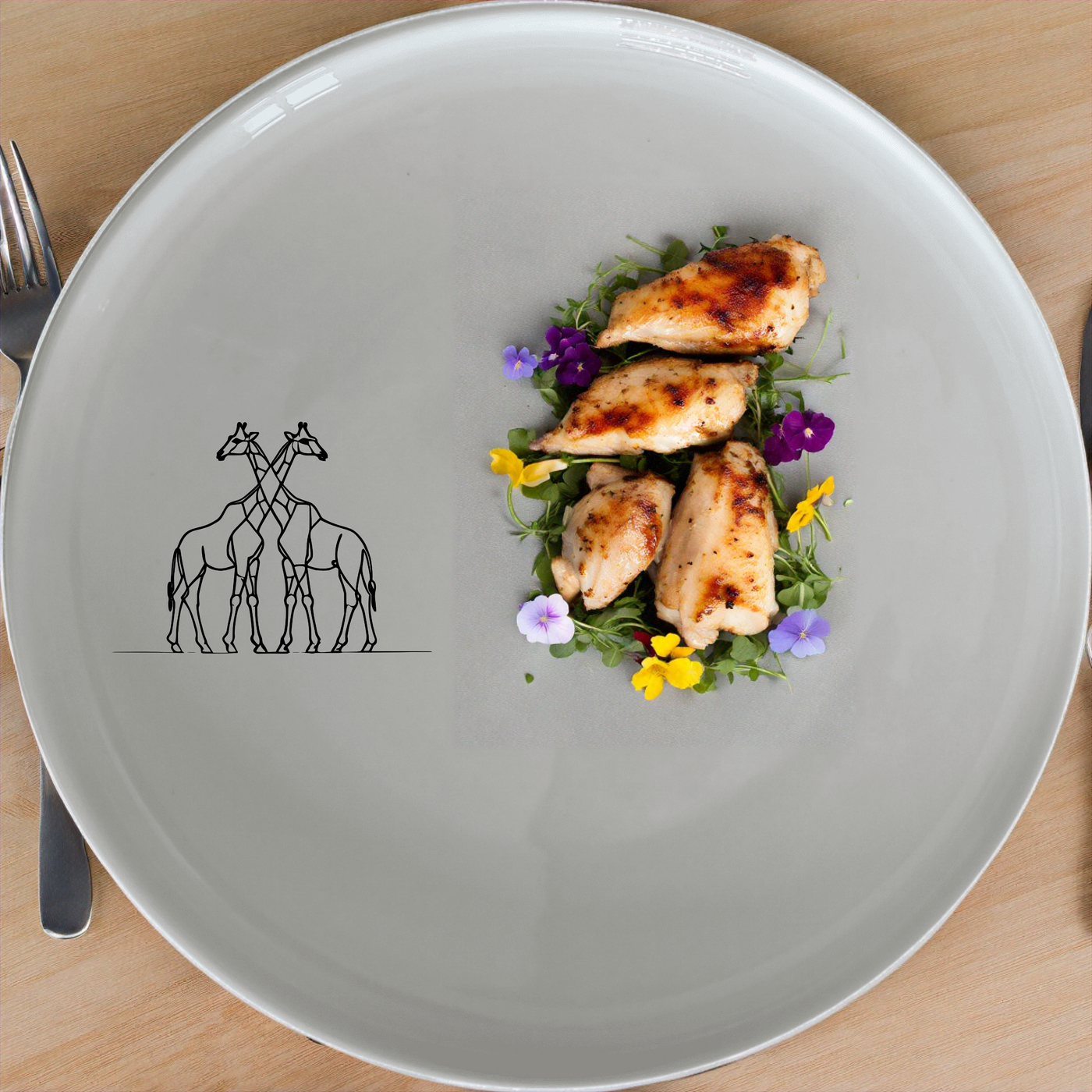 Elongated Intertwined Giraffes Dinnerware Set of 12 - Range 3 is a stylish and modern dinner set featuring an abstract giraffe design. Perfect for everyday use or special occasions.