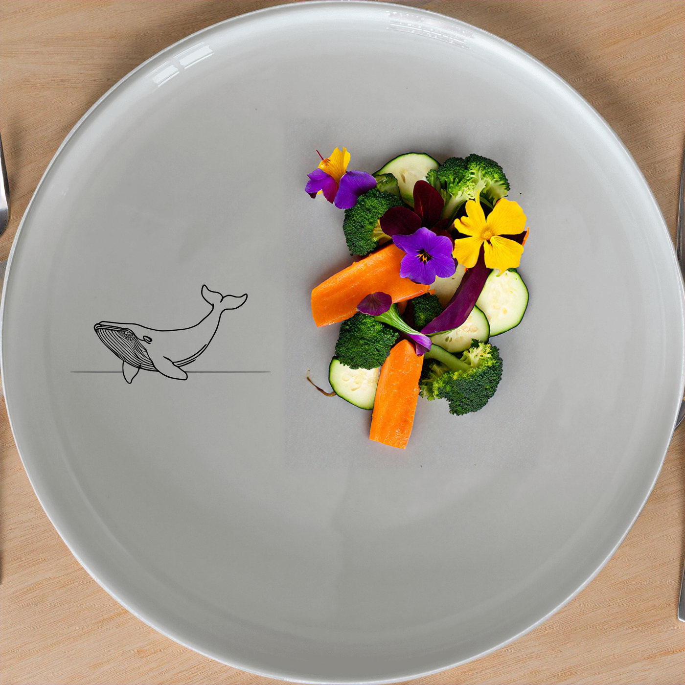 Floating Breaching Whale Dinnerware Set of 12 - Range 1 is a charming and artistic dinnerware set that brings the beauty of the ocean to your table.