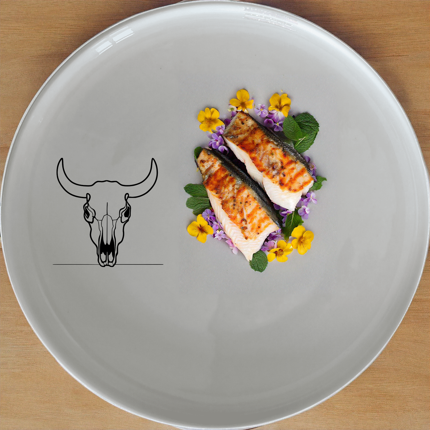 Frontfacing Cow Skull Dinnerware Set of 12 - Range 1 is a stylish and modern dinnerware set that adds a touch of rustic charm to your dining experience.