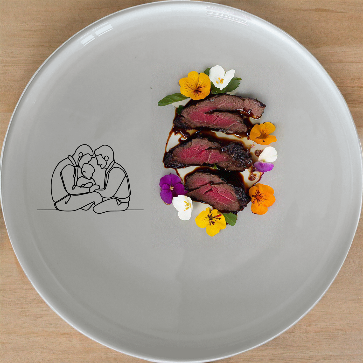 The Gay Dads Child Dinnerware Set of 12 - Range 4 is a charming and inclusive collection designed for families. This set includes four dinner plates, four side plates, and four bowls, each featuring a delicate illustration of a family unit. Perfect for everyday meals or special occasions, these pieces combine functionality with a touch of warmth and love.