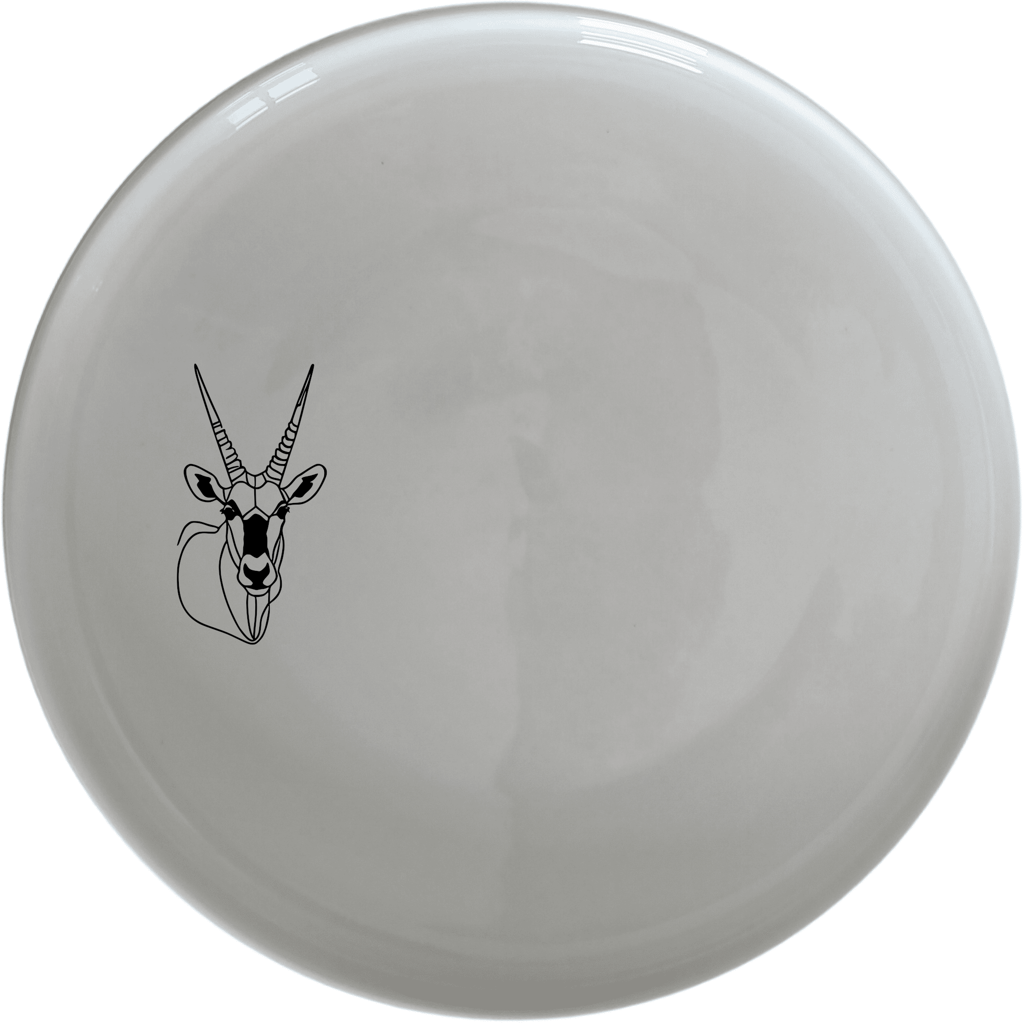 The Gemsbok Bust Dinnerware Set of 12 - Range 1 features elegant ceramic plates with a striking gemsbok design, perfect for modern dining.