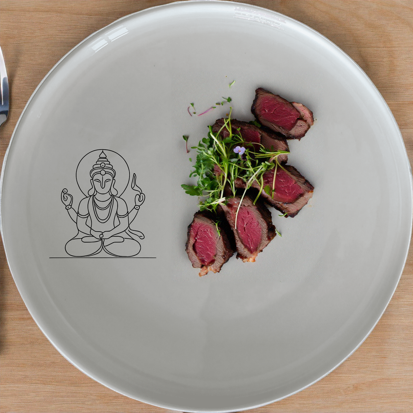 The Hindu Imagery Dinnerware Set of 12 - Range 1 features beautifully designed plates and bowls that blend traditional art with modern aesthetics.