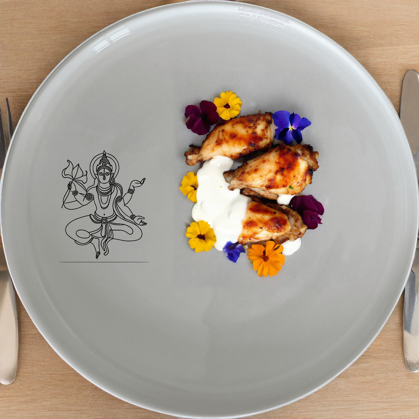 The Hindu Imagery Dinnerware Set of 12 - Range 4 features intricate spiritual designs, perfect for elevating your dining experience with cultural elegance and timeless artistry.