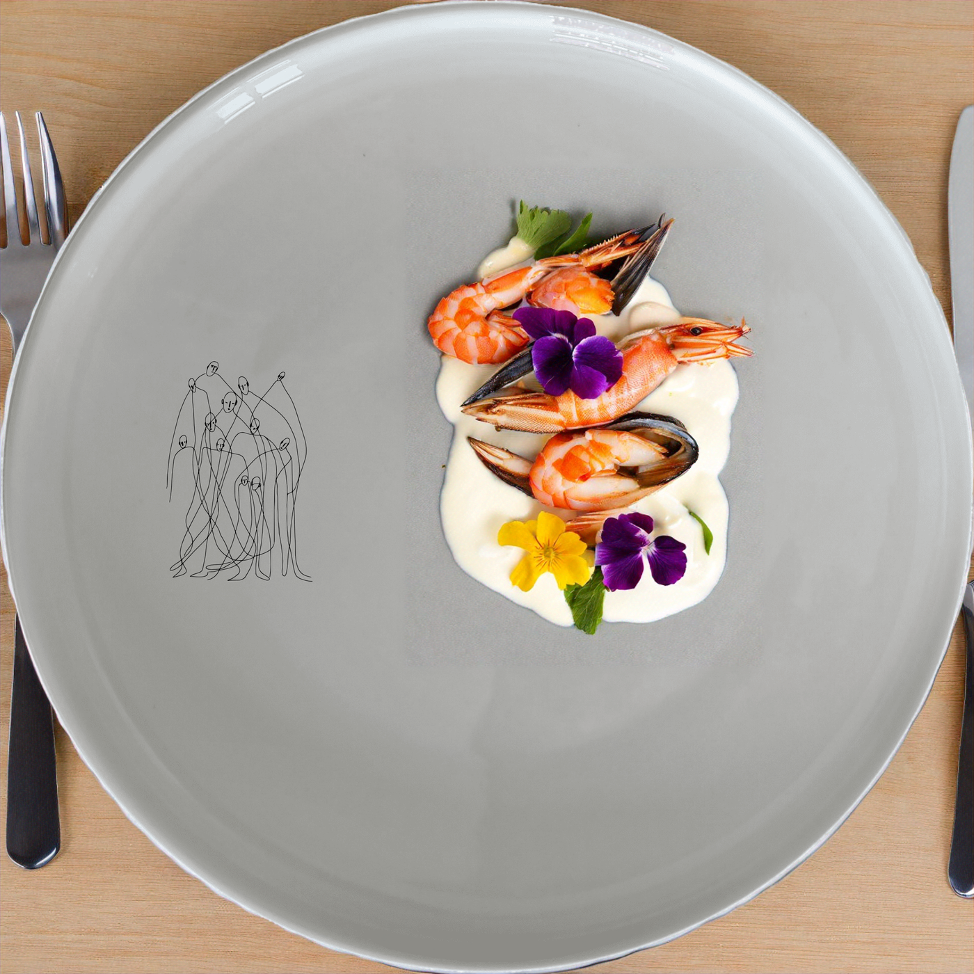 The Interconnected Souls Dinnerware Set of 12 - Range 1 features abstract line art designs, perfect for modern dining and everyday use.