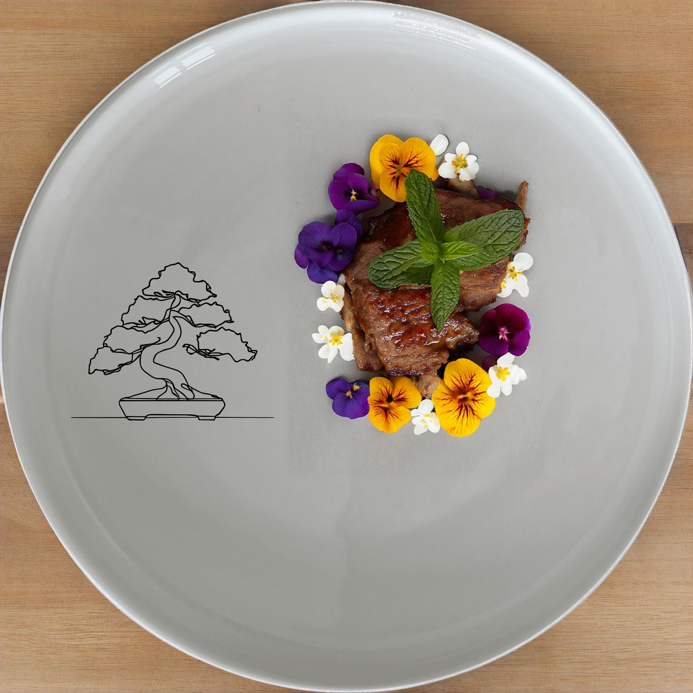 The Japanese Bonsai Tree Dinnerware Set of 12 - Range 4 features minimalist elegance with a serene bonsai design, perfect for modern dining.