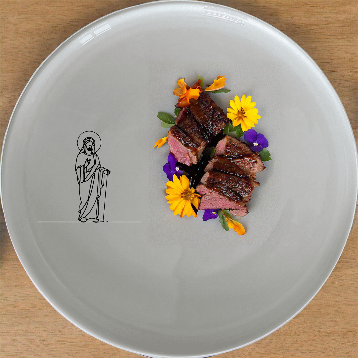 Jesus Figure Dinnerware Set of 12 - Range 4 is a beautifully designed set that brings a touch of serenity to your dining table.