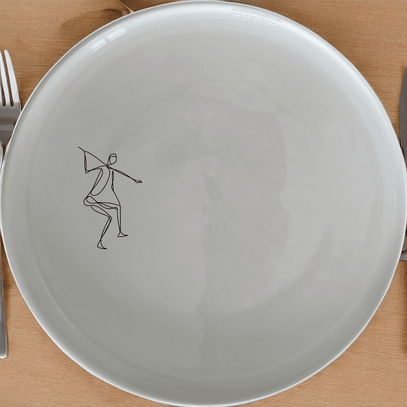 Khoi San Hunter Dinner Plate Set of 4 - Range 1 is a striking set of four dinner plates featuring an abstract Khoi San hunter design.