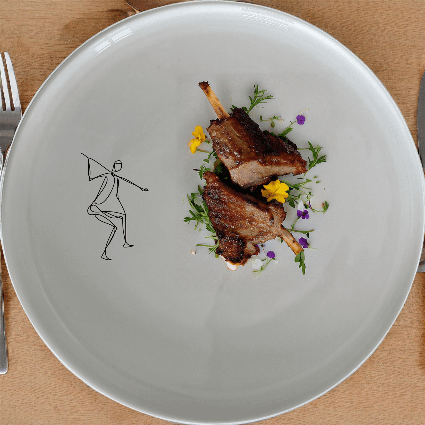 Khoi San Hunter Dinner Plate Set of 4 - Range 1 is a striking set of four dinner plates featuring an abstract Khoi San hunter design.