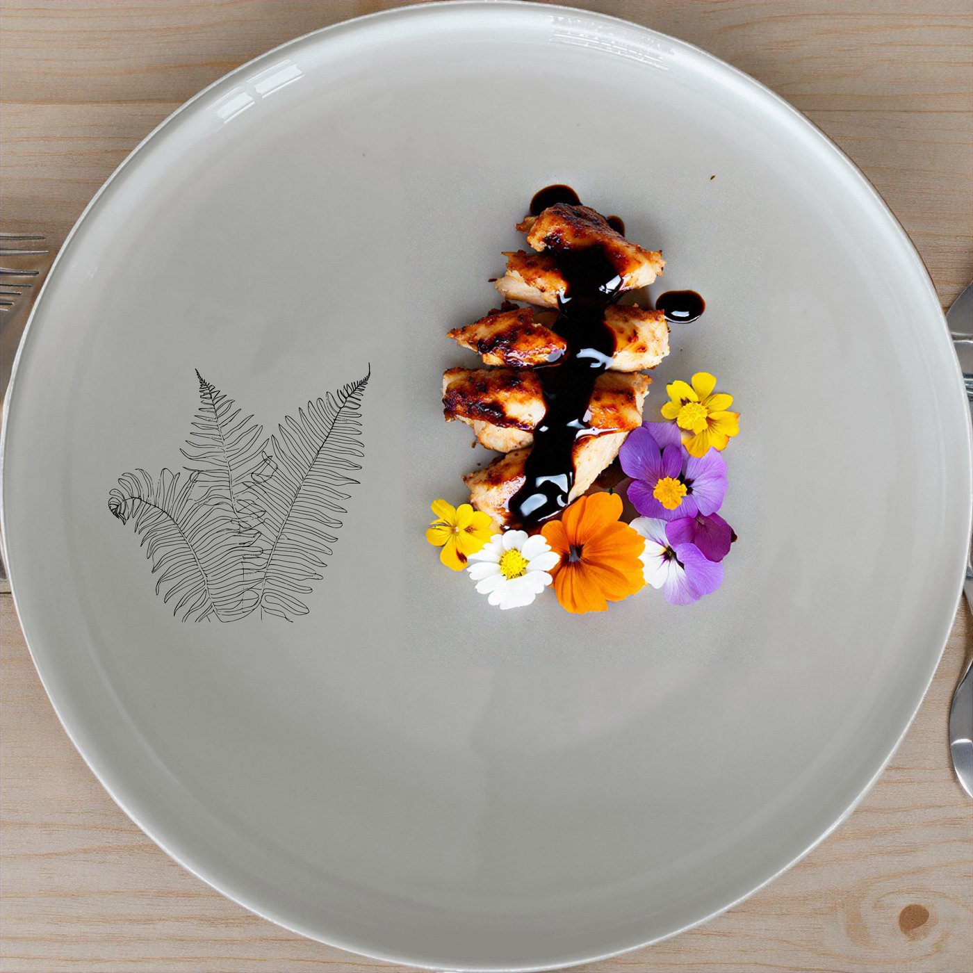 The Layered Fern Fronds Dinnerware Set of 12 - Range 2 features delicate fern designs on white ceramic plates, bowls, and side plates for a touch of nature in your dining experience.