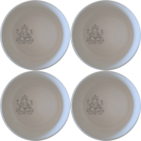 Lord Ganesha Hindu Bowl Set of 4 - Range 1 is a beautifully designed set of four white ceramic bowls featuring the iconic image of Lord Ganesha. Perfect for everyday use or special occasions, these bowls add a touch of spiritual elegance to your dining table.