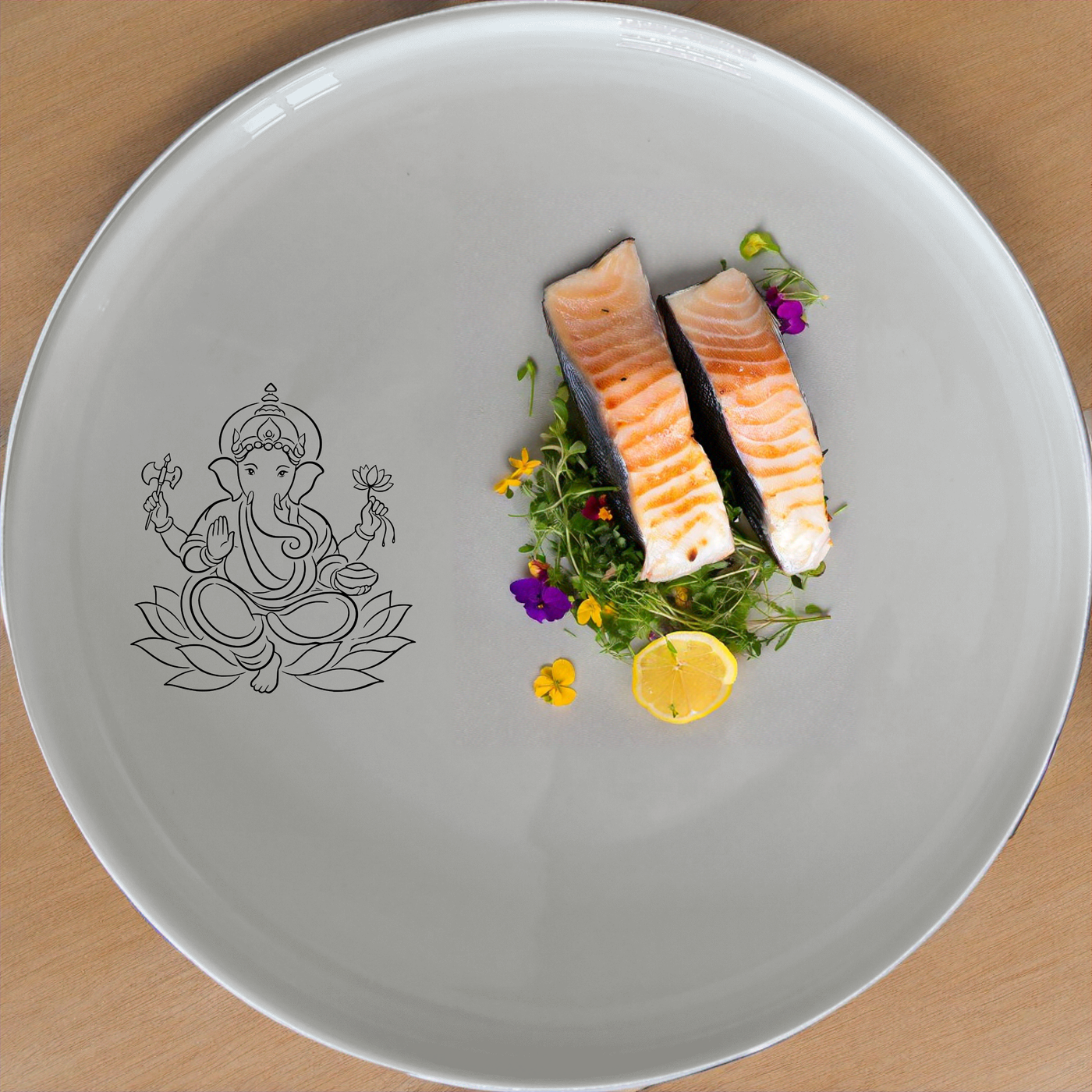 Lord Ganesha Hindu God Side Plate Set of 4 - Range 1 is a beautiful and elegant set of four side plates featuring the divine image of Lord Ganesha.