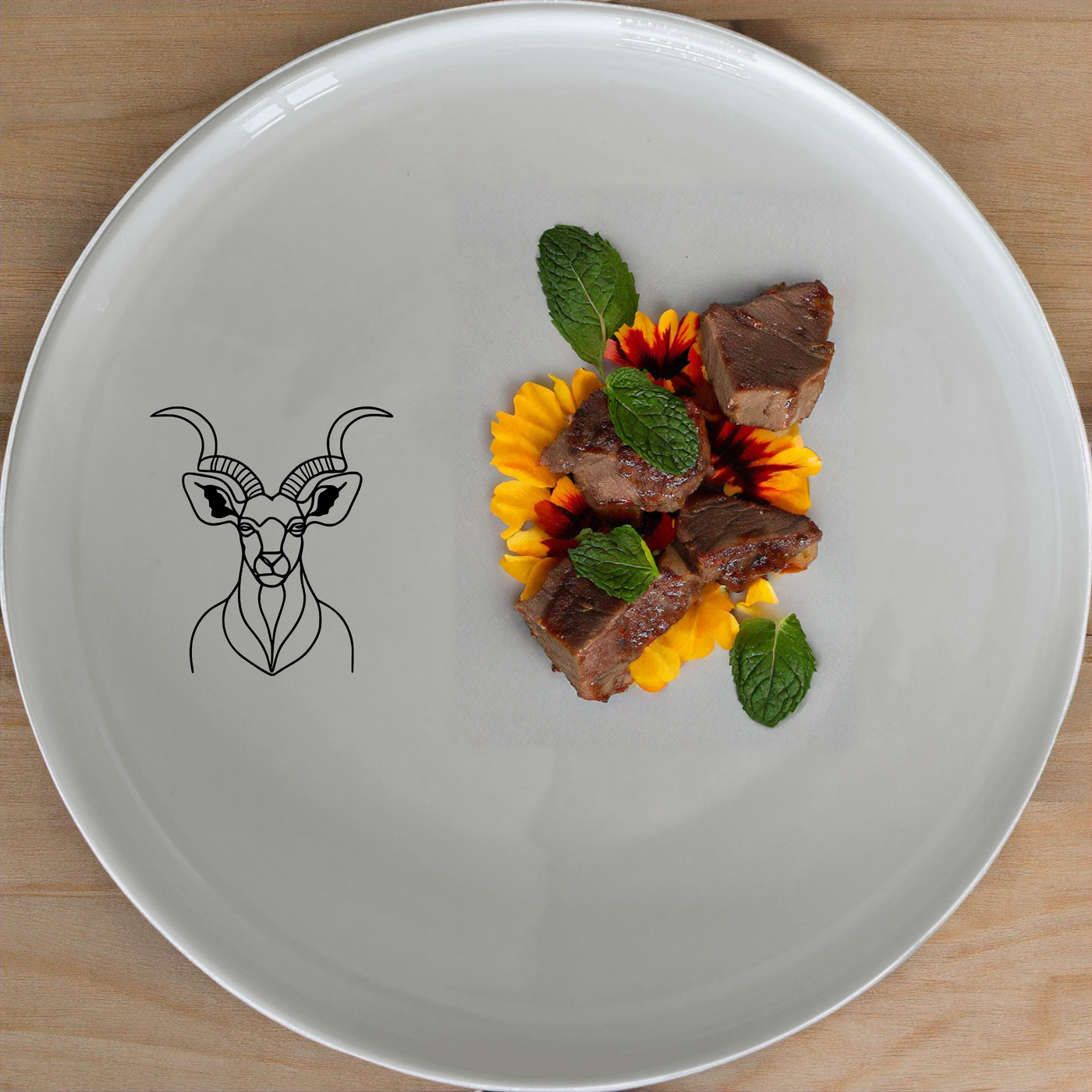 The Majestic Kudu Spiral Horns Dinnerware Set of 12 - Range 4 brings a touch of nature to your dining table with its elegant kudu horn design.