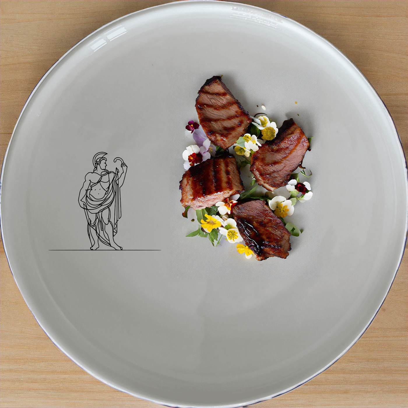 The Mythology Roman Gods Dinnerware Set of 12 - Range 1 features classic Roman deity artwork on white ceramic plates, bowls, and side plates for an elegant dining experience.