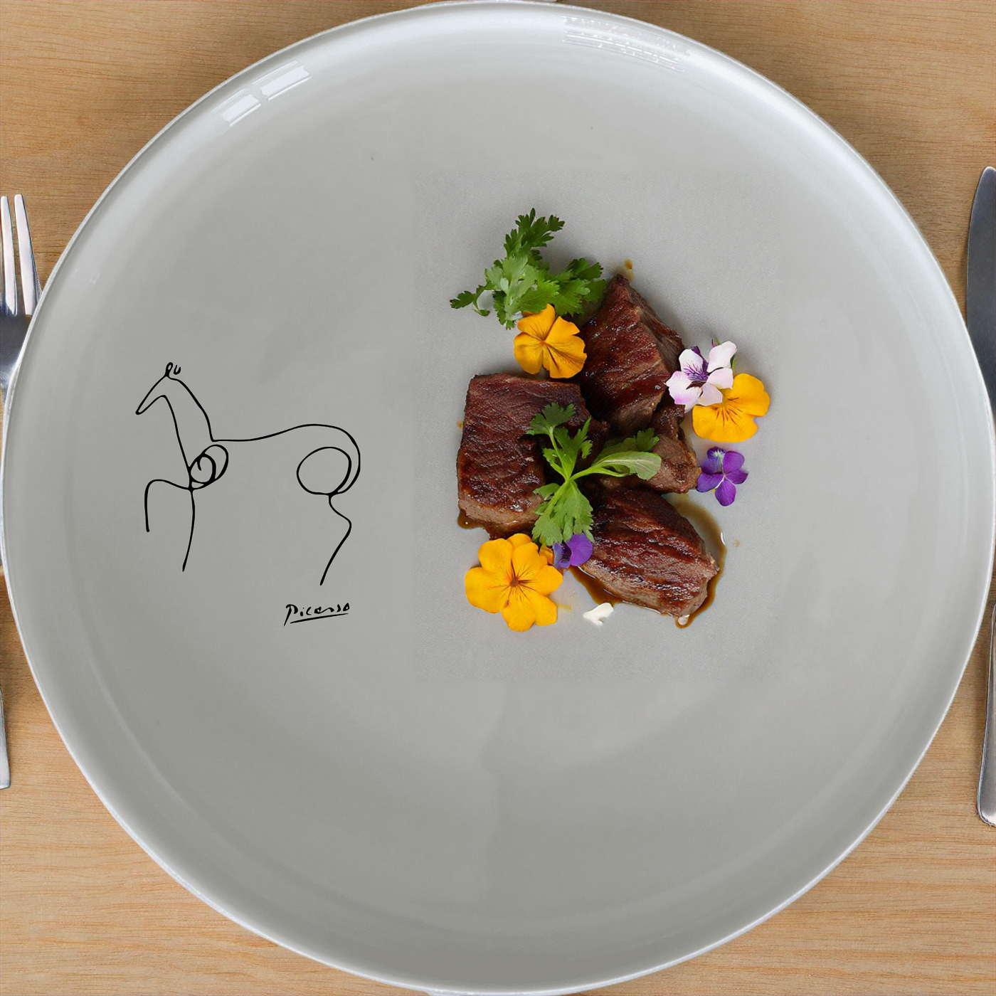 Picasso Horse Dinner Set of 12 - Range 1 features modern art-inspired designs perfect for contemporary dining experiences.