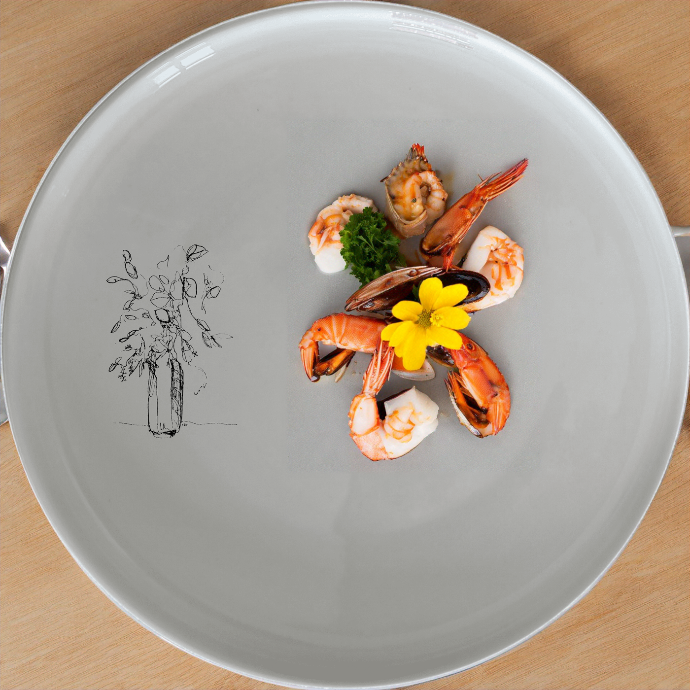 The Pot Plant Drawing Dinnerware Set of 12 - Range 1 features delicate botanical sketches, perfect for modern dining and everyday use.