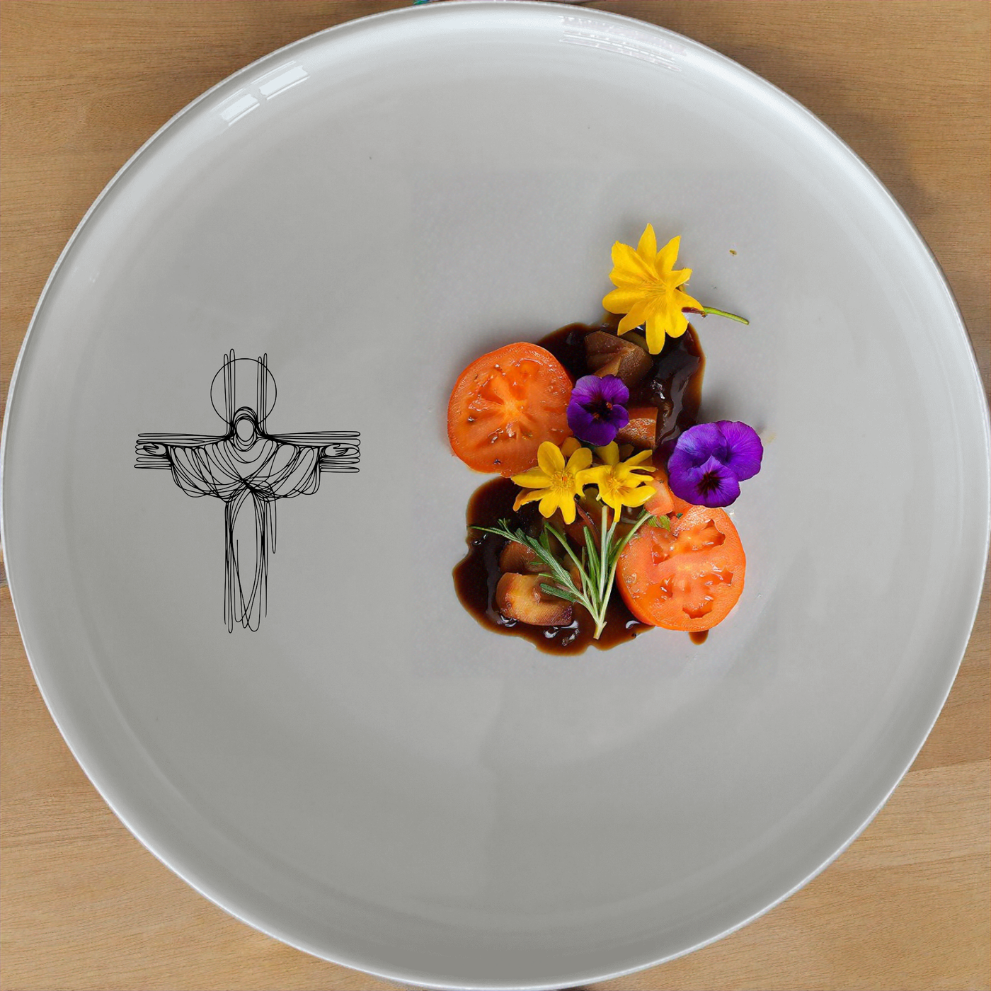 The Crucifixion Jesus Dinner Set of 12 features a striking abstract design, perfect for adding a touch of modern art to your dining experience.