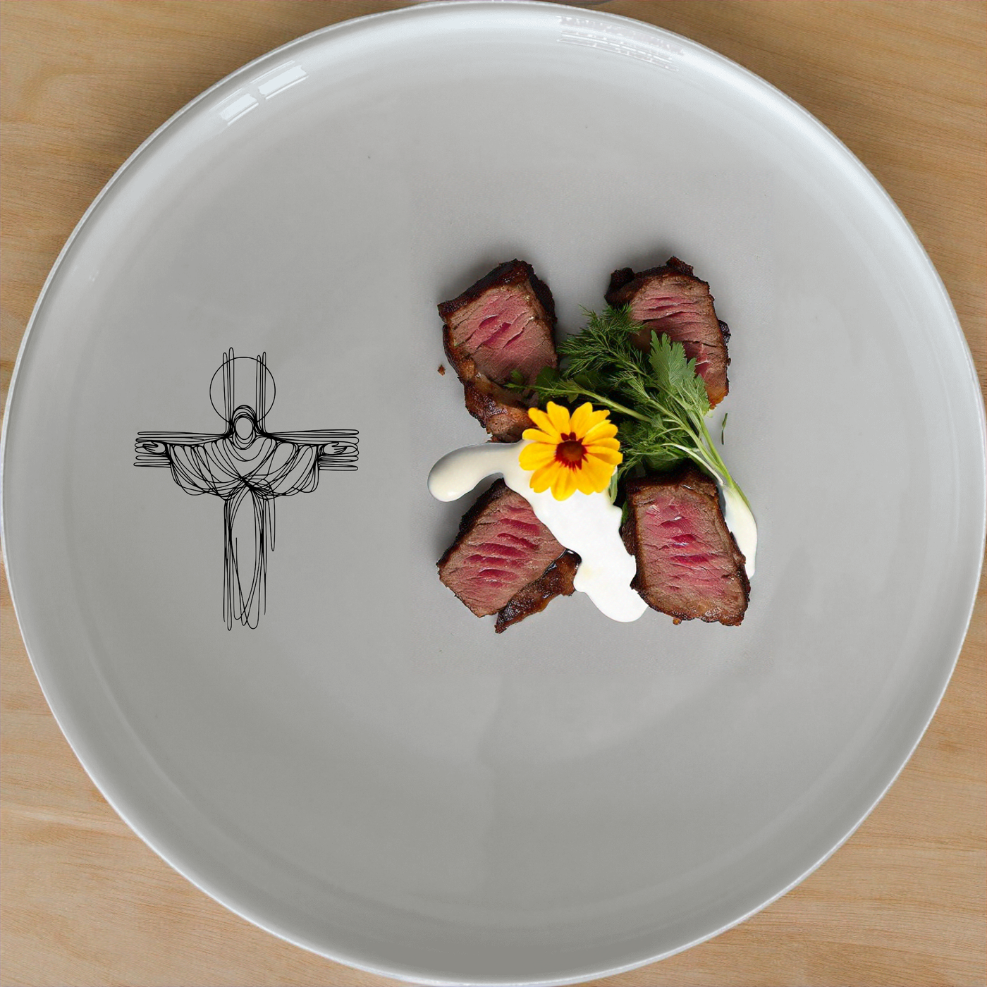 The Crucifixion Jesus Dinner Plate Set of 4 - Range 1 features a striking abstract design, perfect for elevating your dining experience with artistic flair.