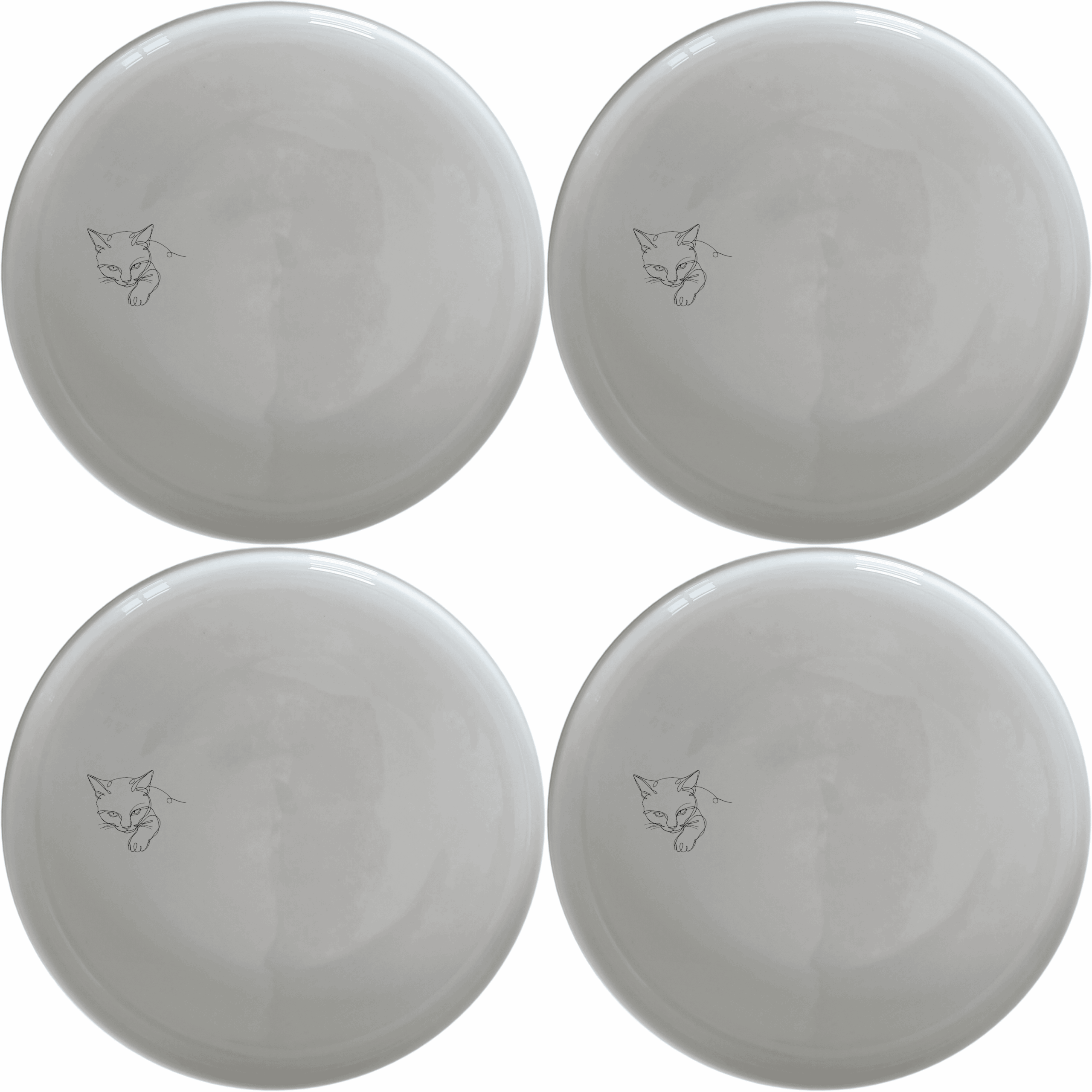 Minimalist Cat Coco Dinner Plate Set of 4 - Range 1 is a stylish and elegant set of four dinner plates featuring a minimalist cat design.