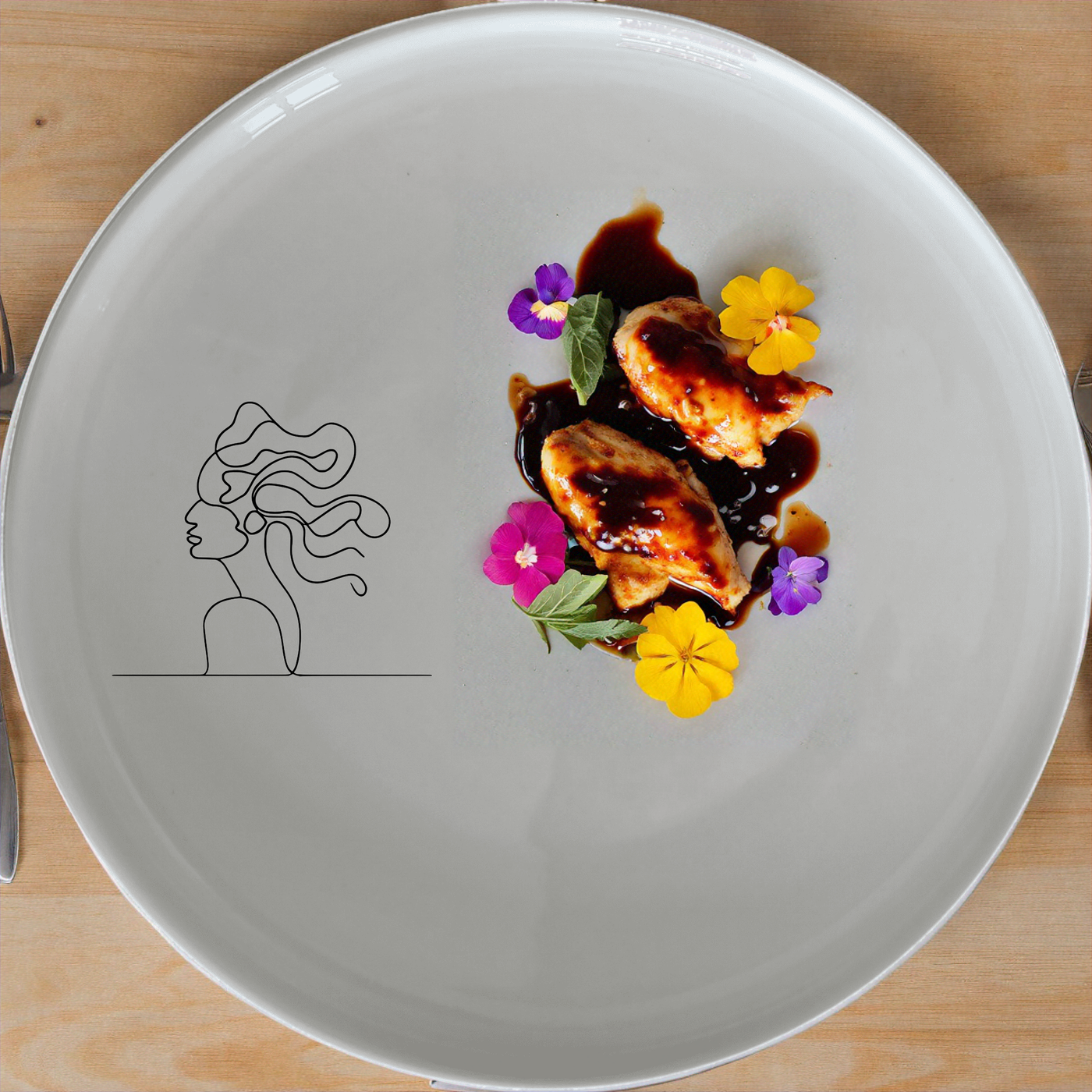 The Woman Faces Hair Dinnerware Set of 12 - Range 4 features minimalist, elegant designs perfect for any dining occasion. This set includes four dinner plates, four side plates, and four bowls, each adorned with a stylish silhouette of a woman with flowing hair. Crafted from high-quality ceramic, these pieces are both dishwasher and microwave safe, making cleanup a breeze. Ideal for everyday use or special gatherings, this dinnerware set adds a touch of sophistication to your table setting.